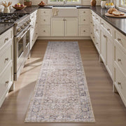 MontVoo Taupe Medallion Floral Washable Rug