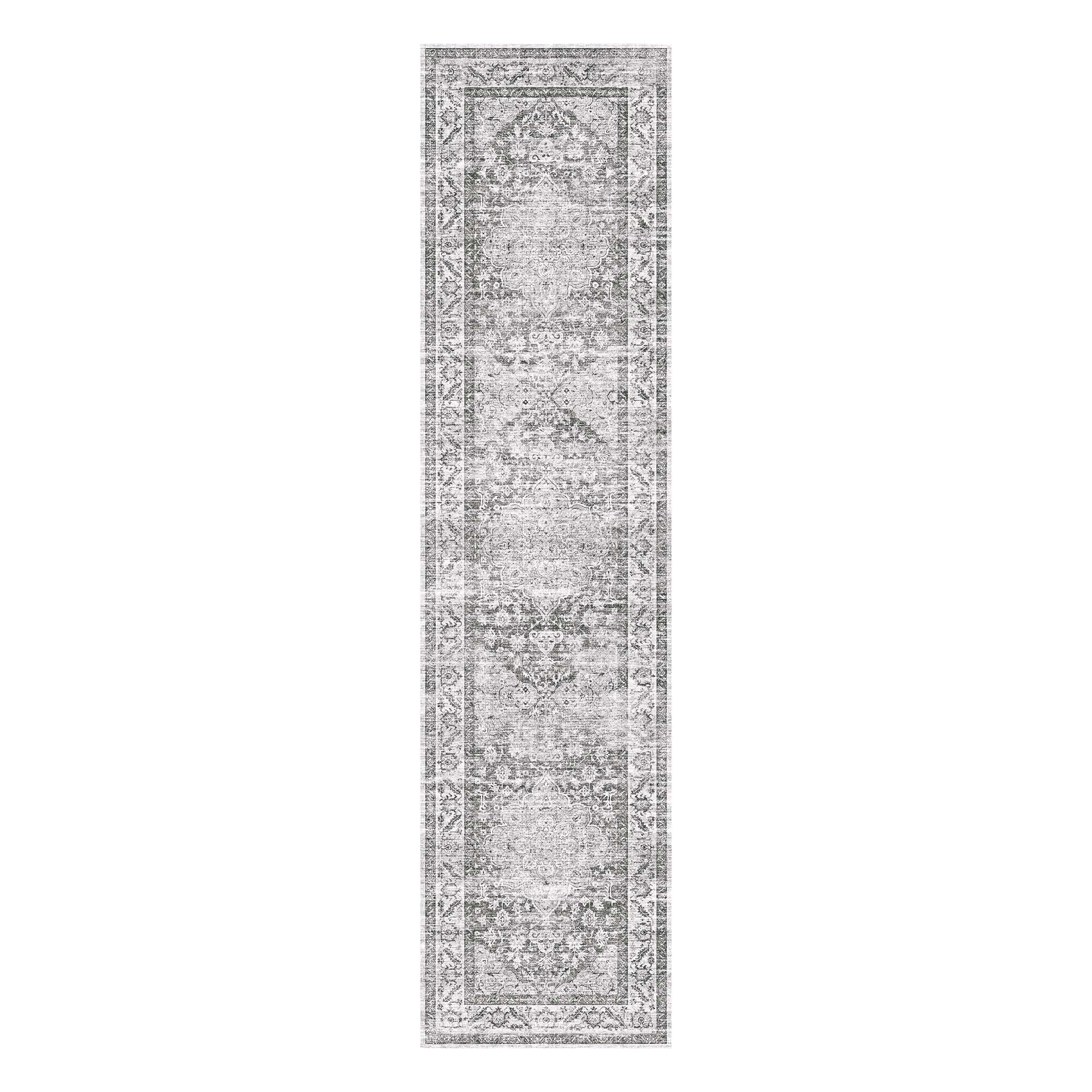 MontVoo Gray Medallion Floral Washable Rug
