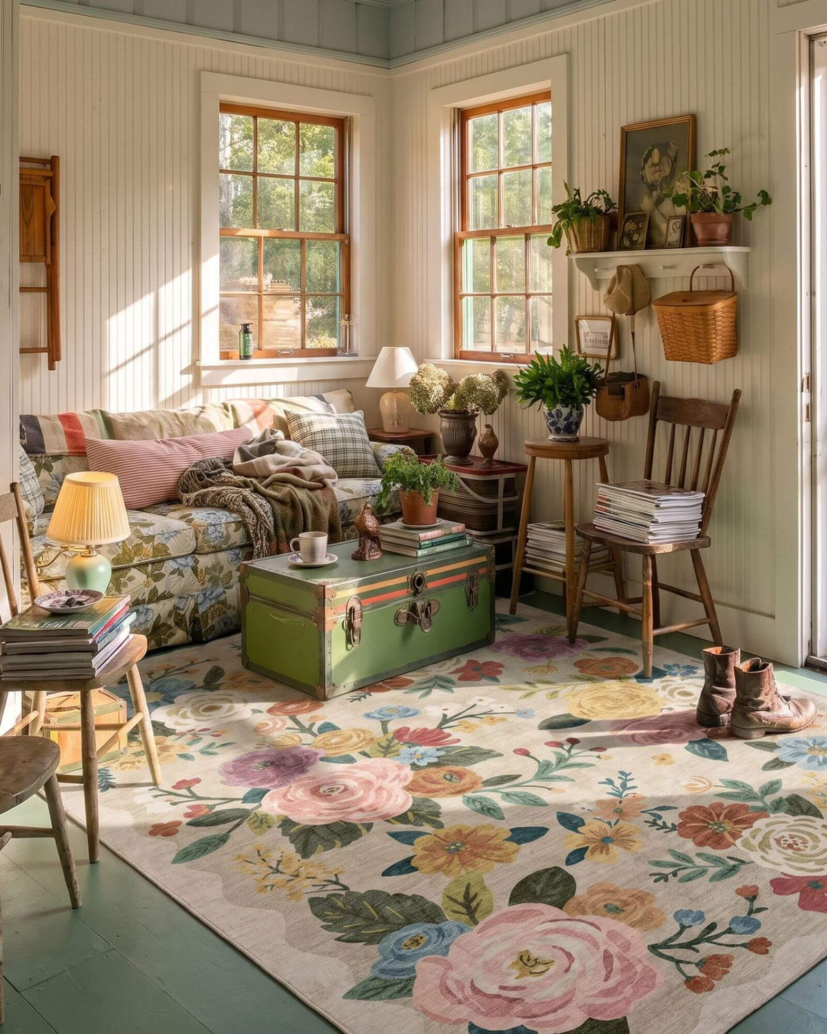 Blossom Washable Area Rug - Beige
