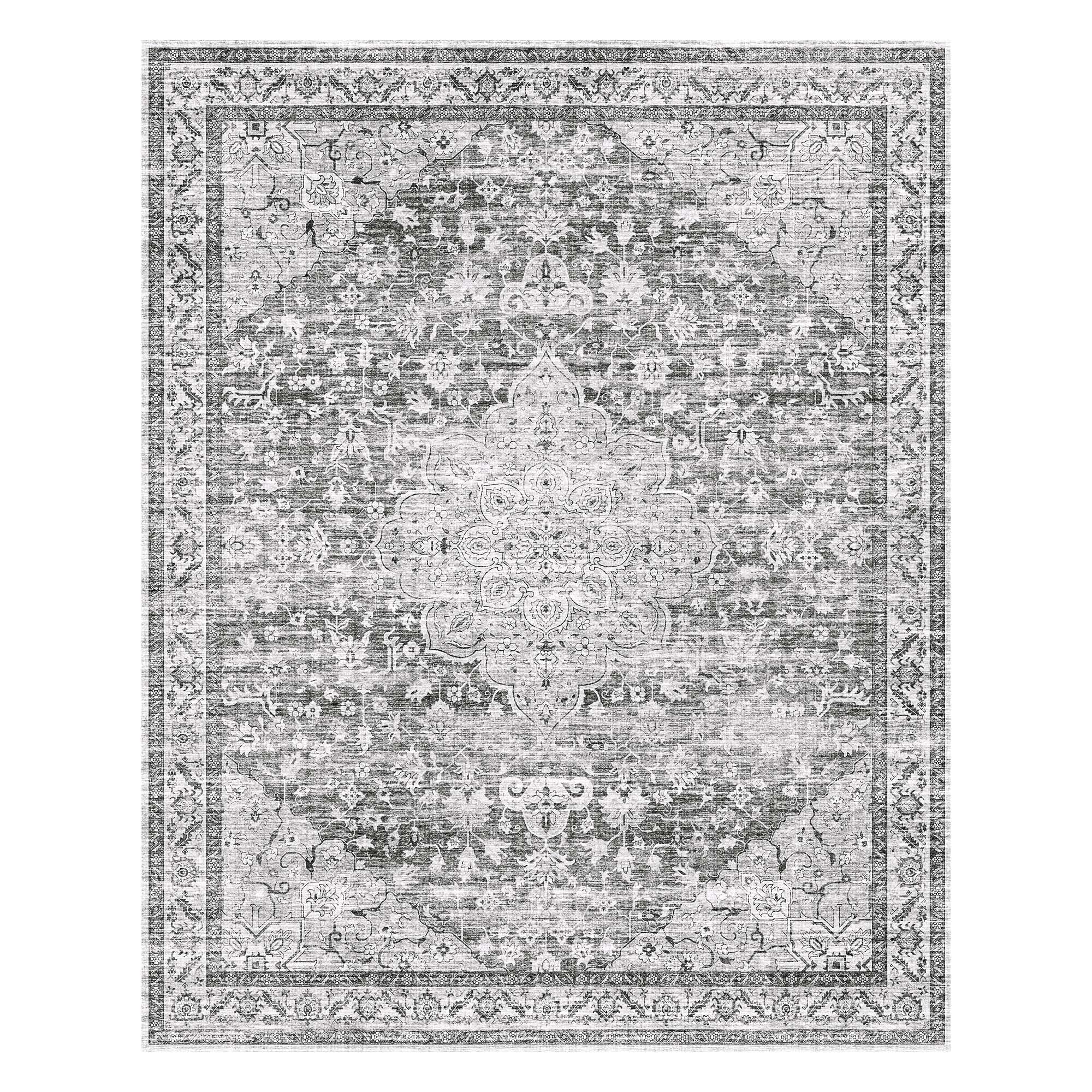 MontVoo Gray Medallion Floral Washable Rug