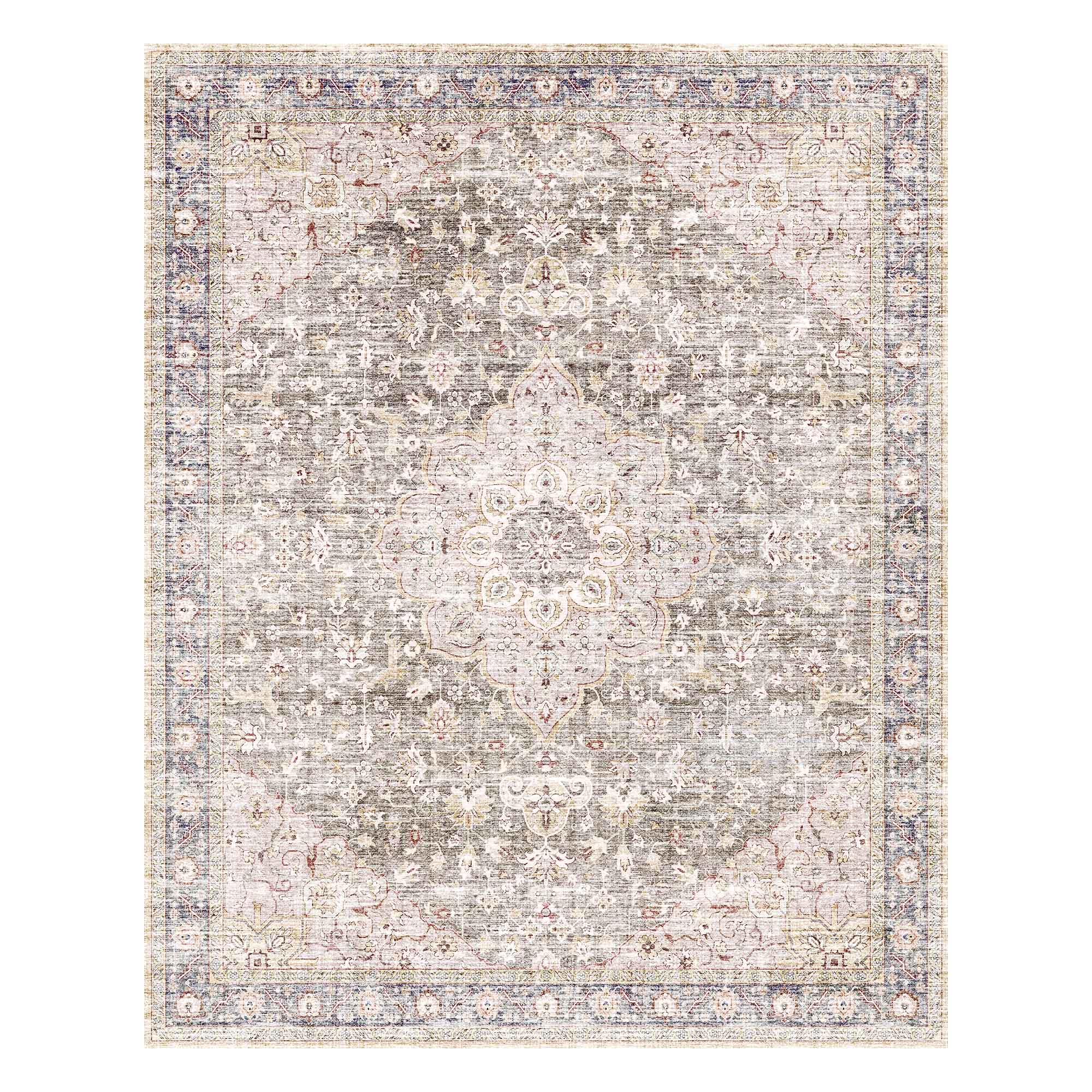 MontVoo Taupe Medallion Floral Washable Rug
