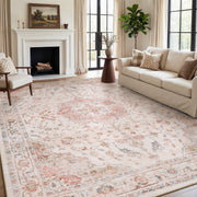 MontVoo Vintage Floral Medallion Washable Rug Pink