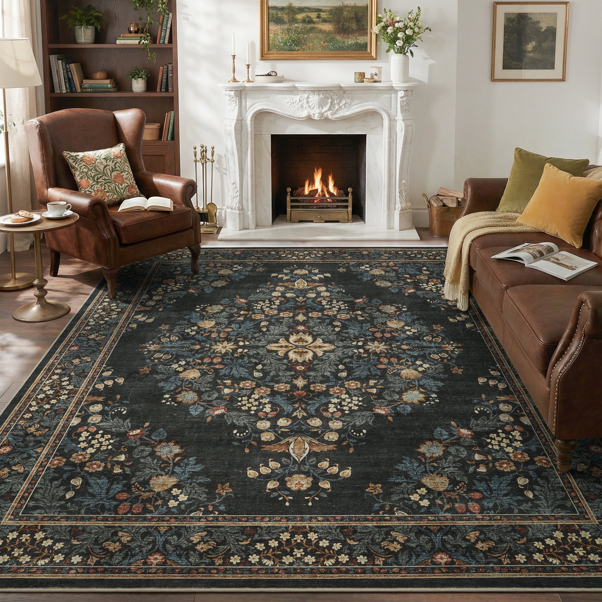 MontVoo Vintage Medallion Washable Rug Green