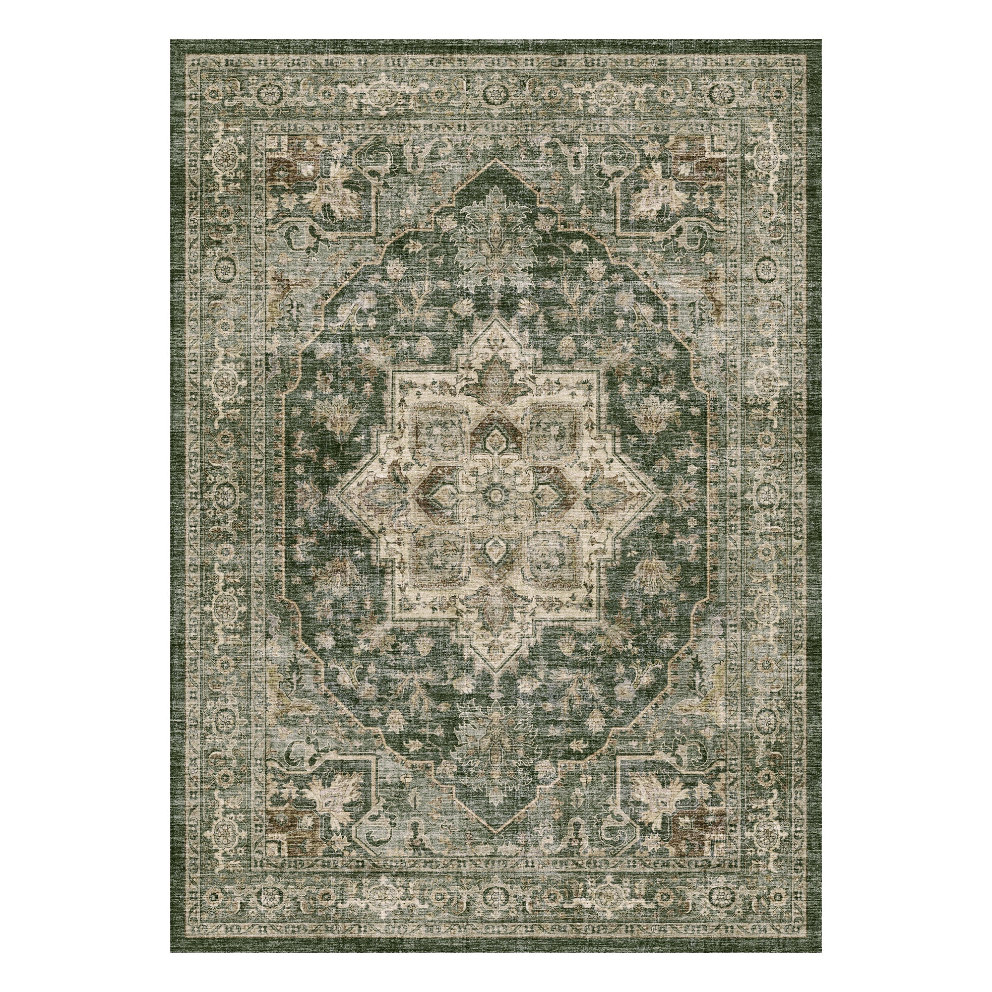 MontVoo Soft Medallion Washable Rug Green