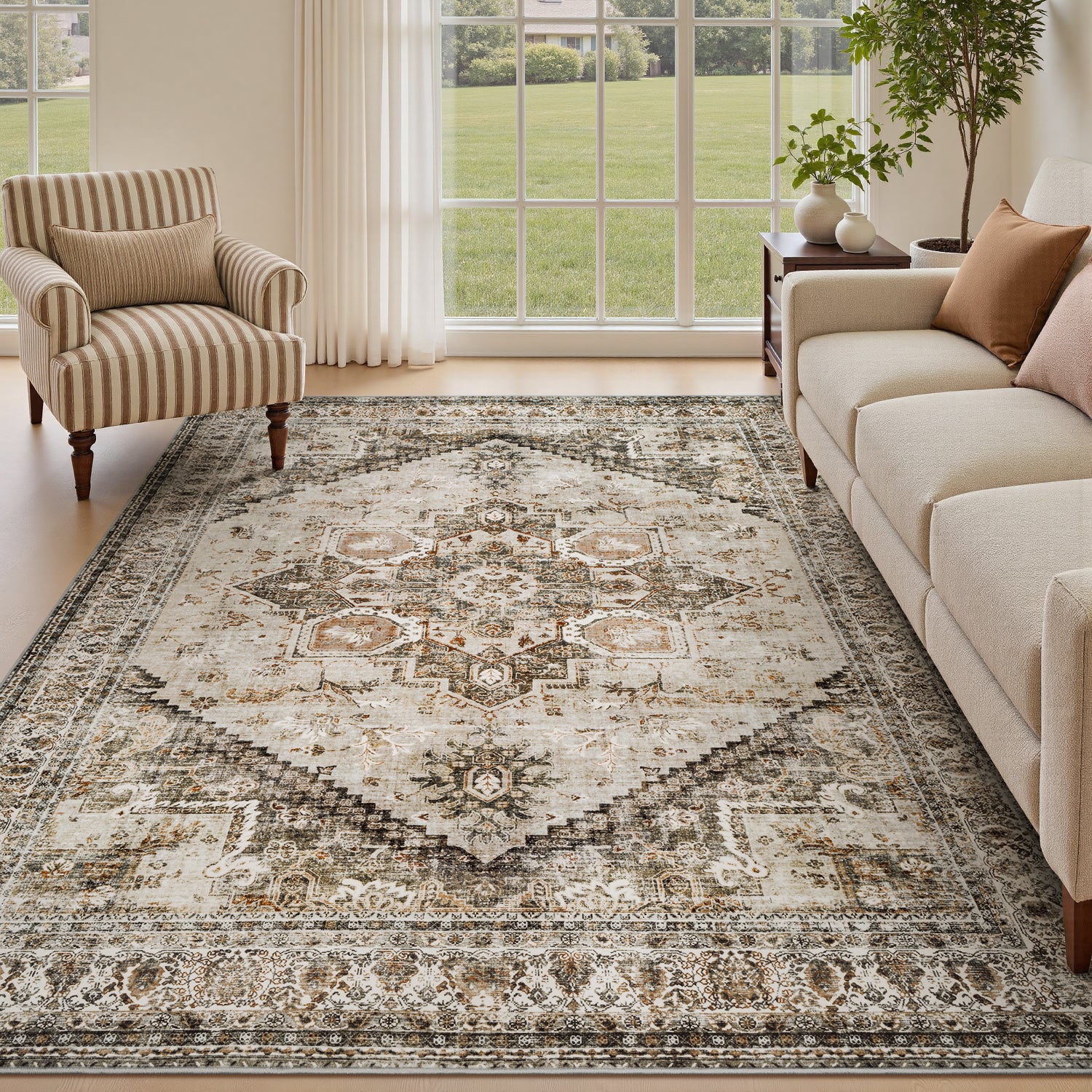 Washable Retro Living Room Bedroom Carpet