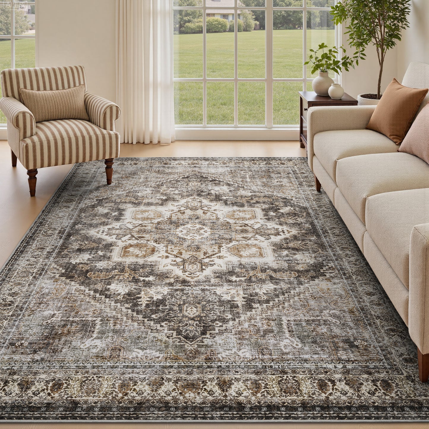 Washable Retro Living Room Bedroom Carpet