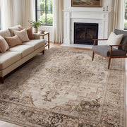 MontVoo Vintage Medallion Non-Slip Washable Rug Brown
