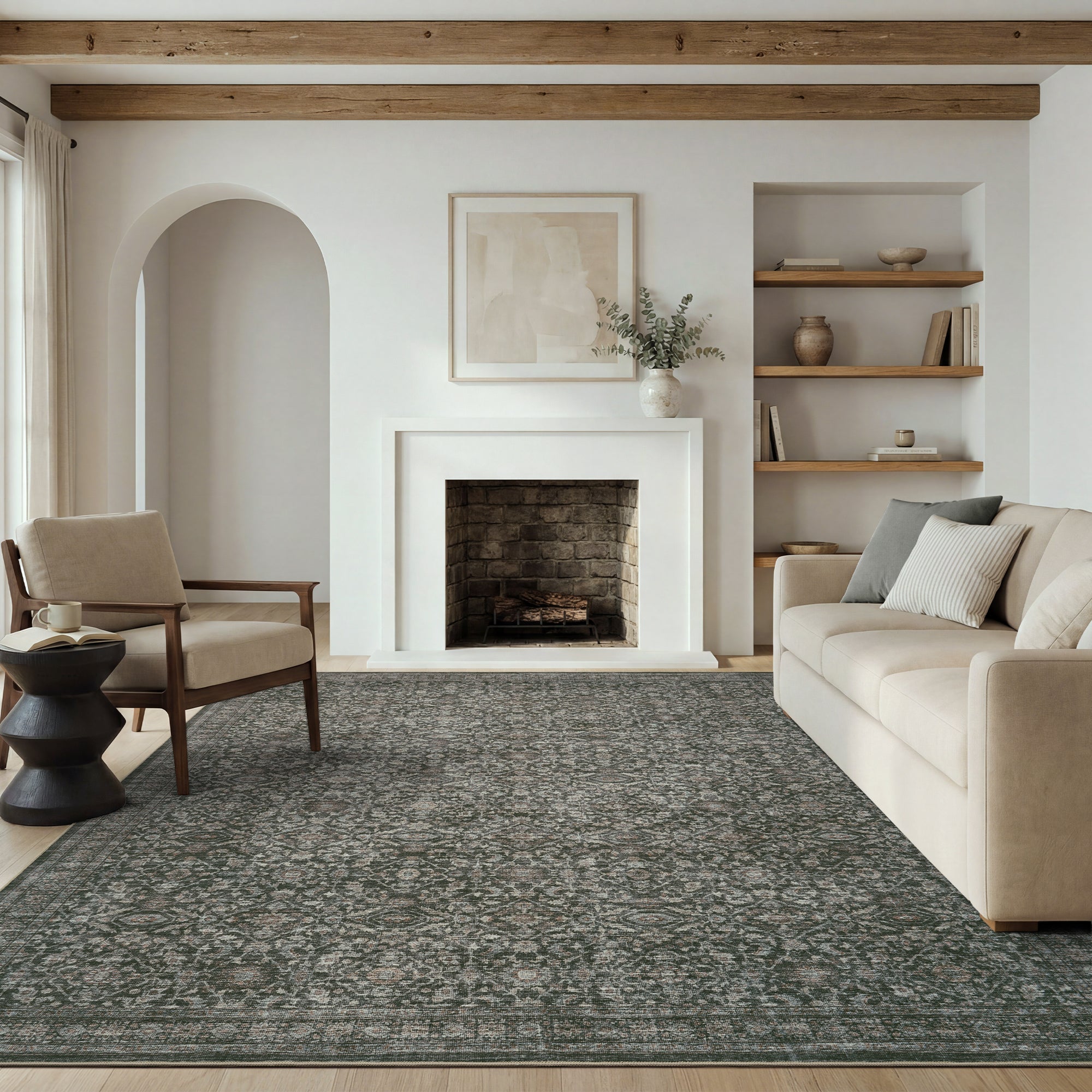 MontVoo Washable Non-Slip Vintage-Inspired Area Rug Green