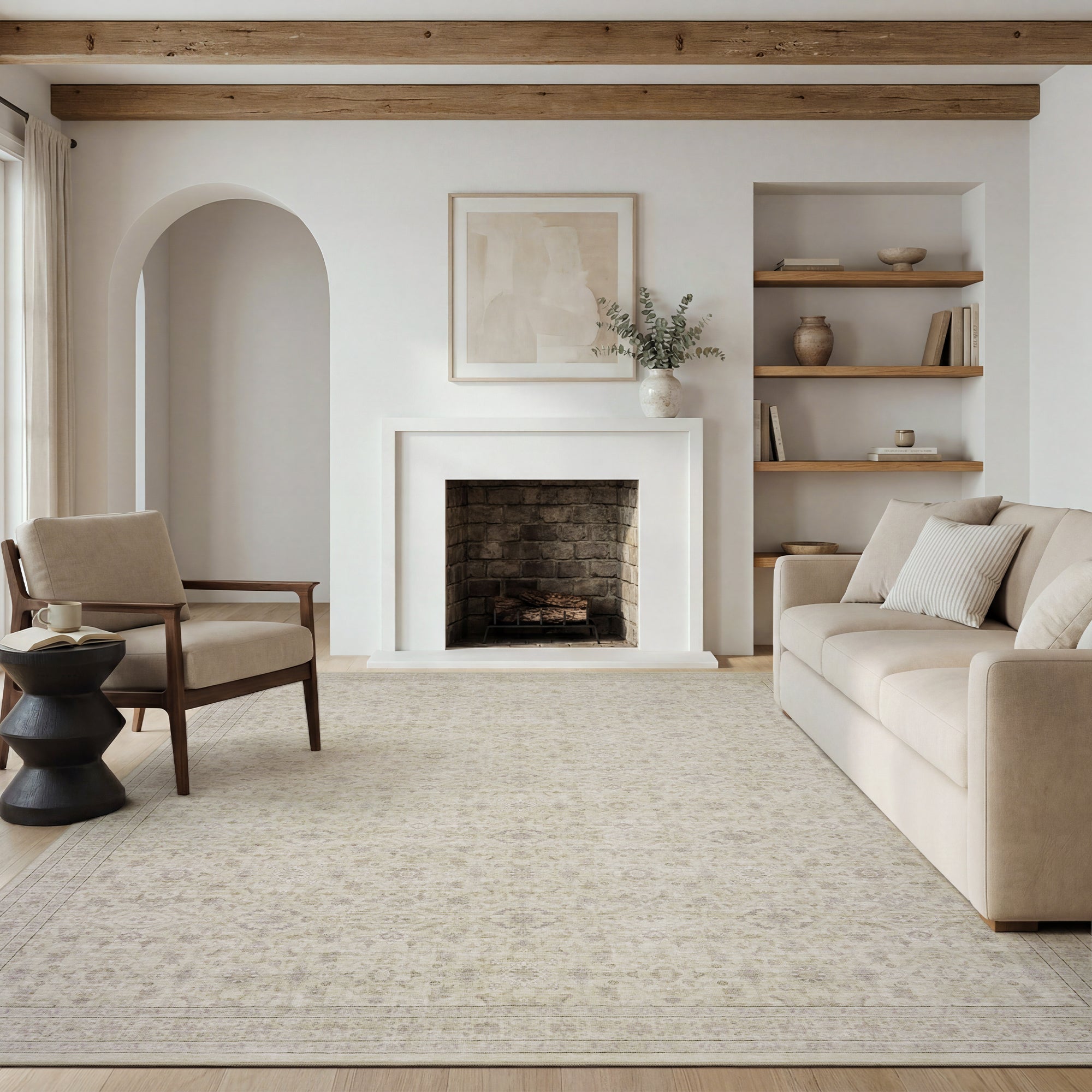 MontVoo Washable Non-Slip Vintage-Inspired Area Rug Beige