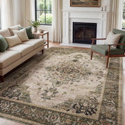 MontVoo Vintage Medallion Non-Slip Washable Rug Green