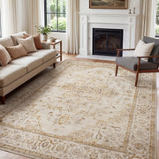 MontVoo Vintage Medallion Non-Slip Washable Rug Beige