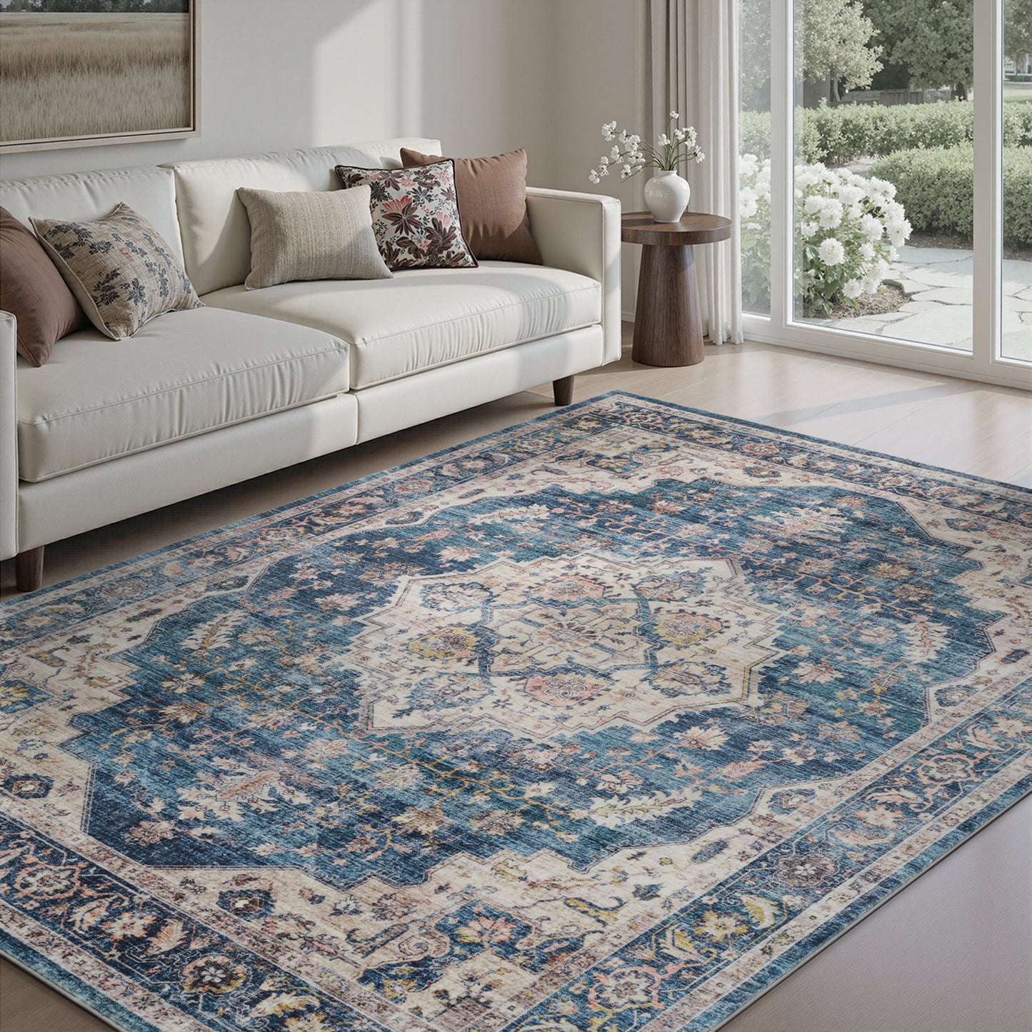 Area Rug Washable Carpet Soft Distressed Non Slip Vintage