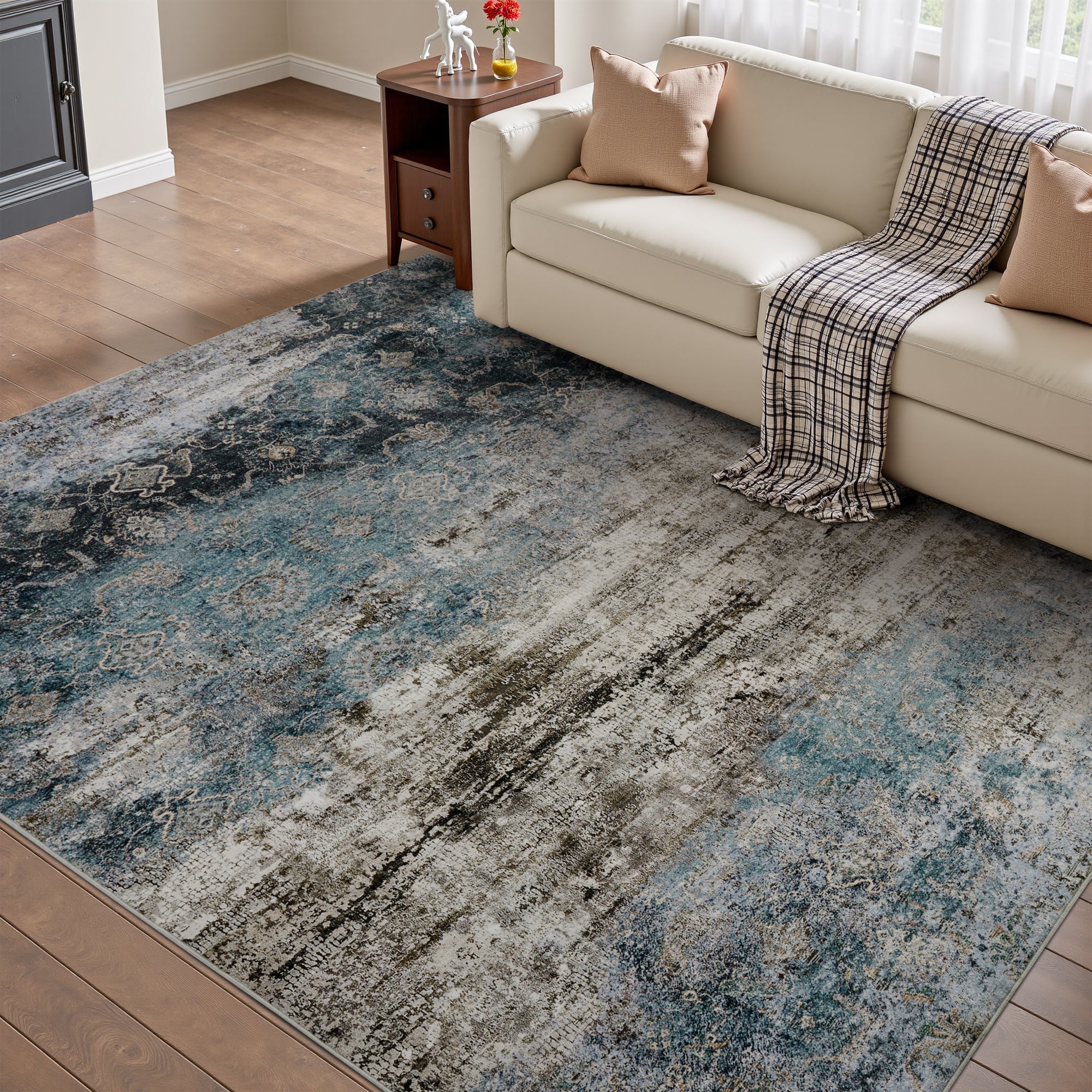 MontVoo Modern Abstract Washable Area Rug Teal