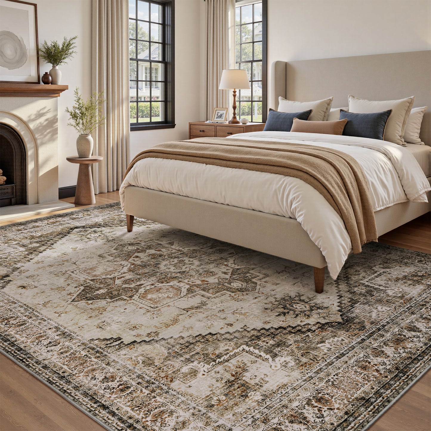 Washable Retro Living Room Bedroom Carpet