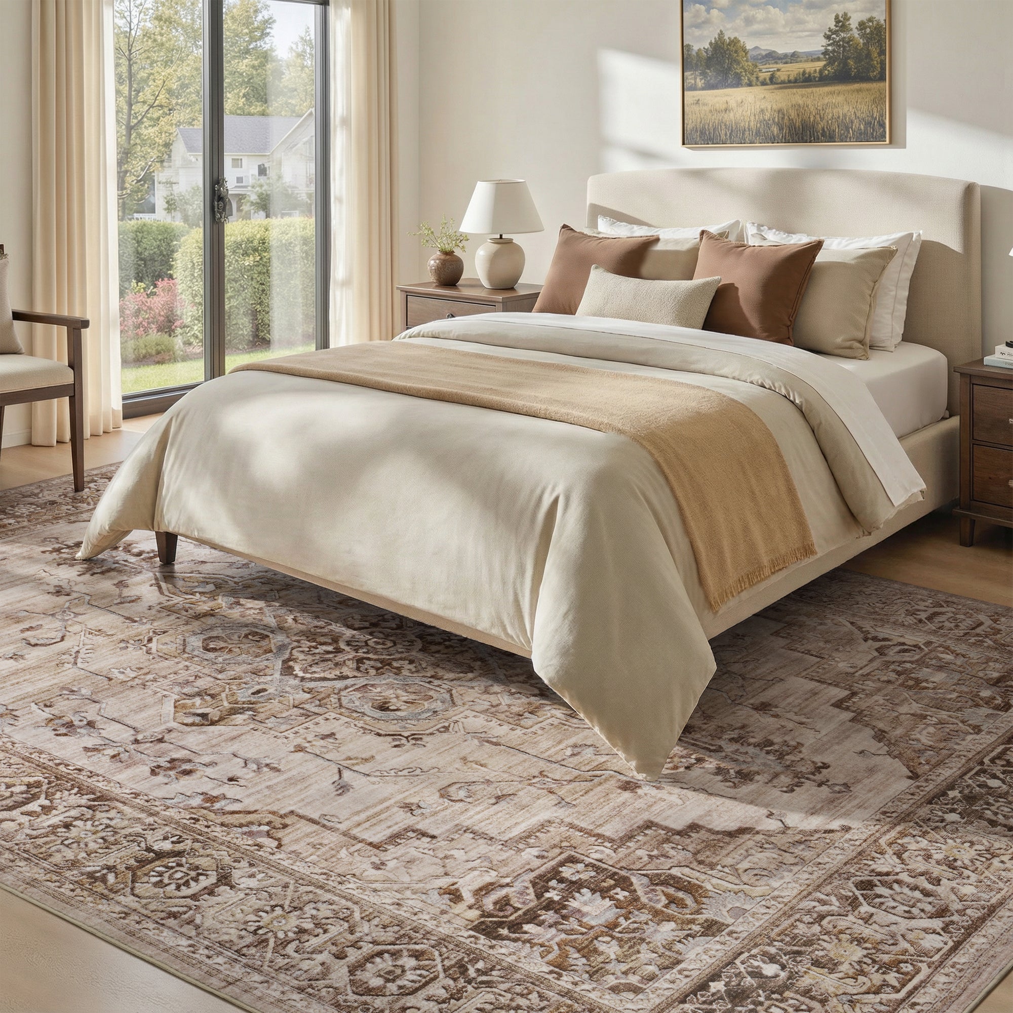 MontVoo Vintage Medallion Non-Slip Washable Rug Brown