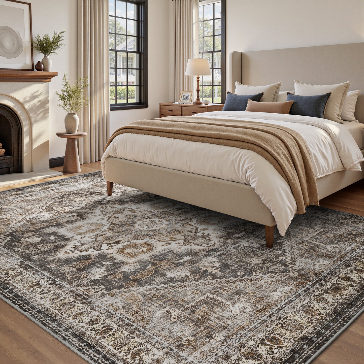 Washable Retro Living Room Bedroom Carpet