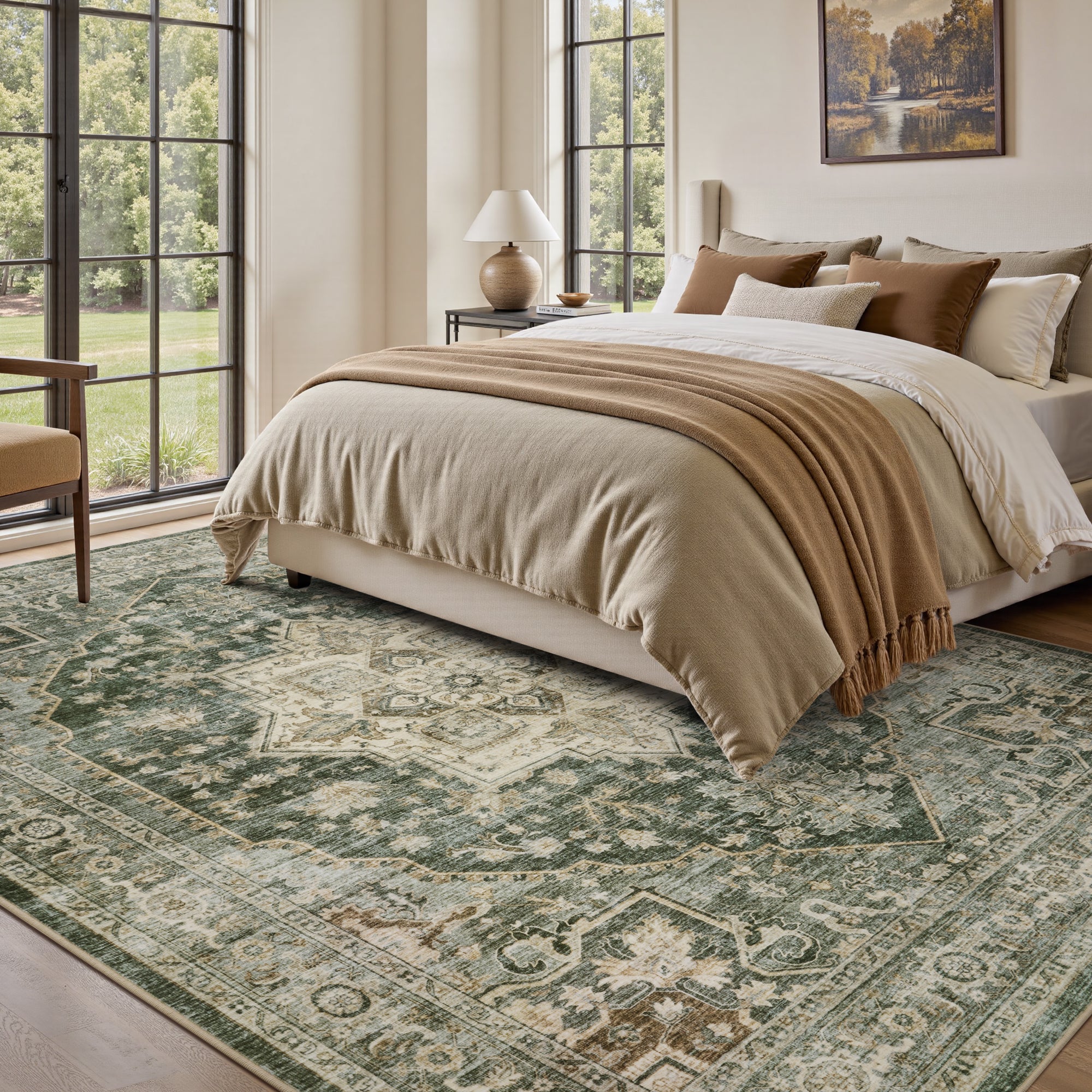 MontVoo Soft Medallion Washable Rug Green