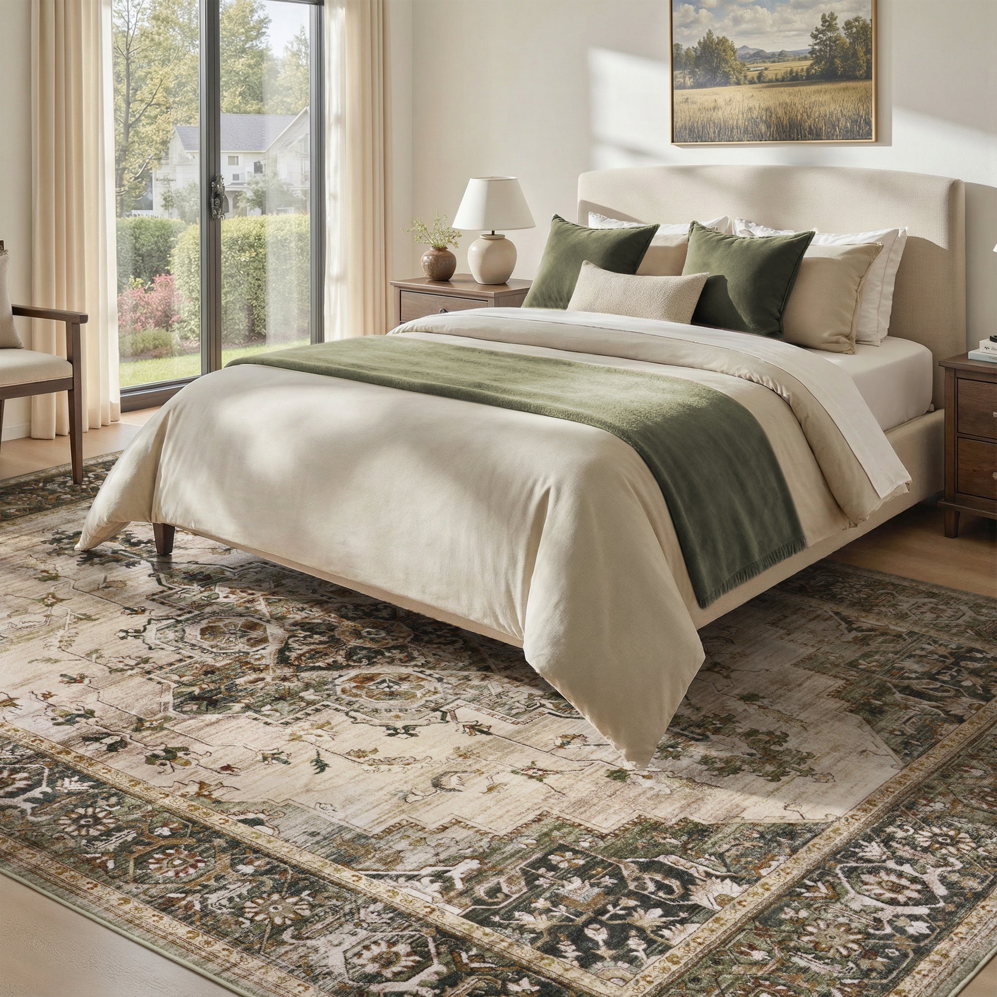 MontVoo Vintage Medallion Non-Slip Washable Rug Green – MontVooRugs