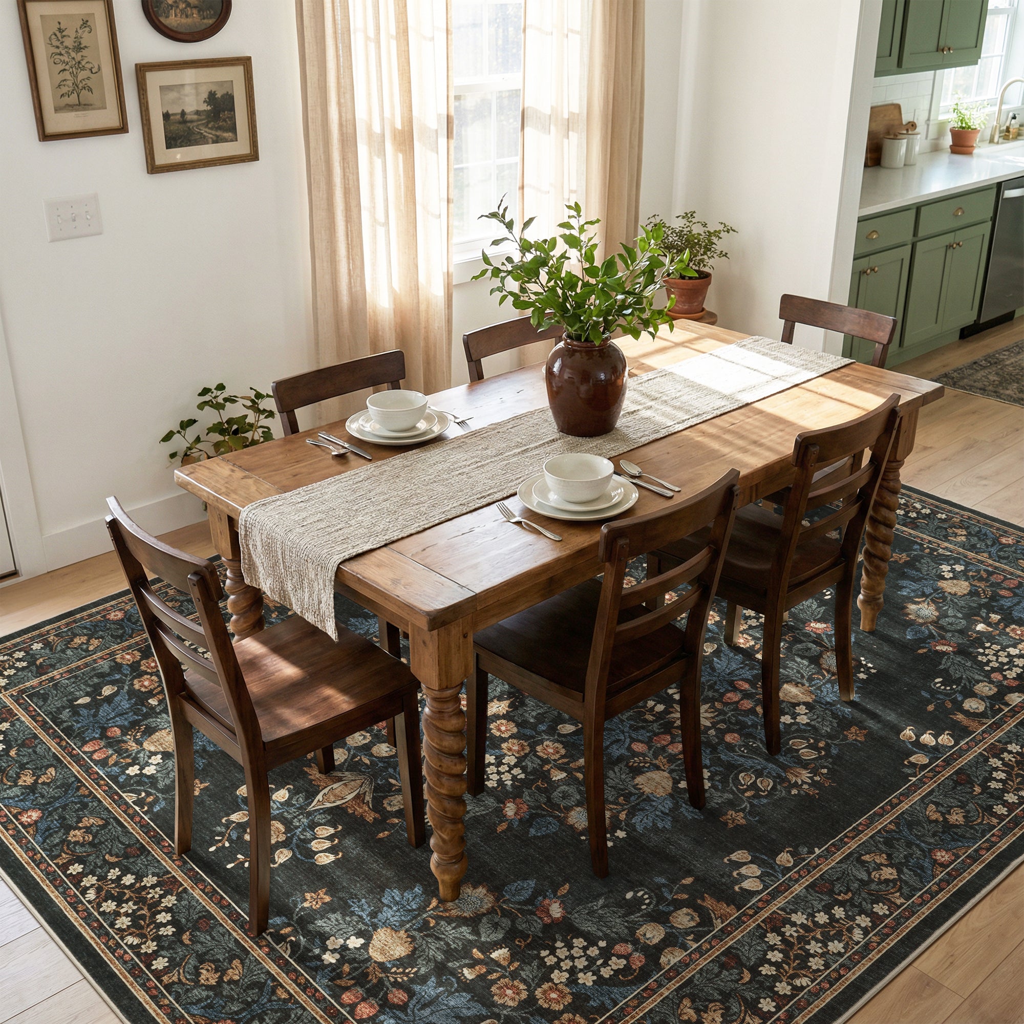 MontVoo Vintage Medallion Washable Rug Green