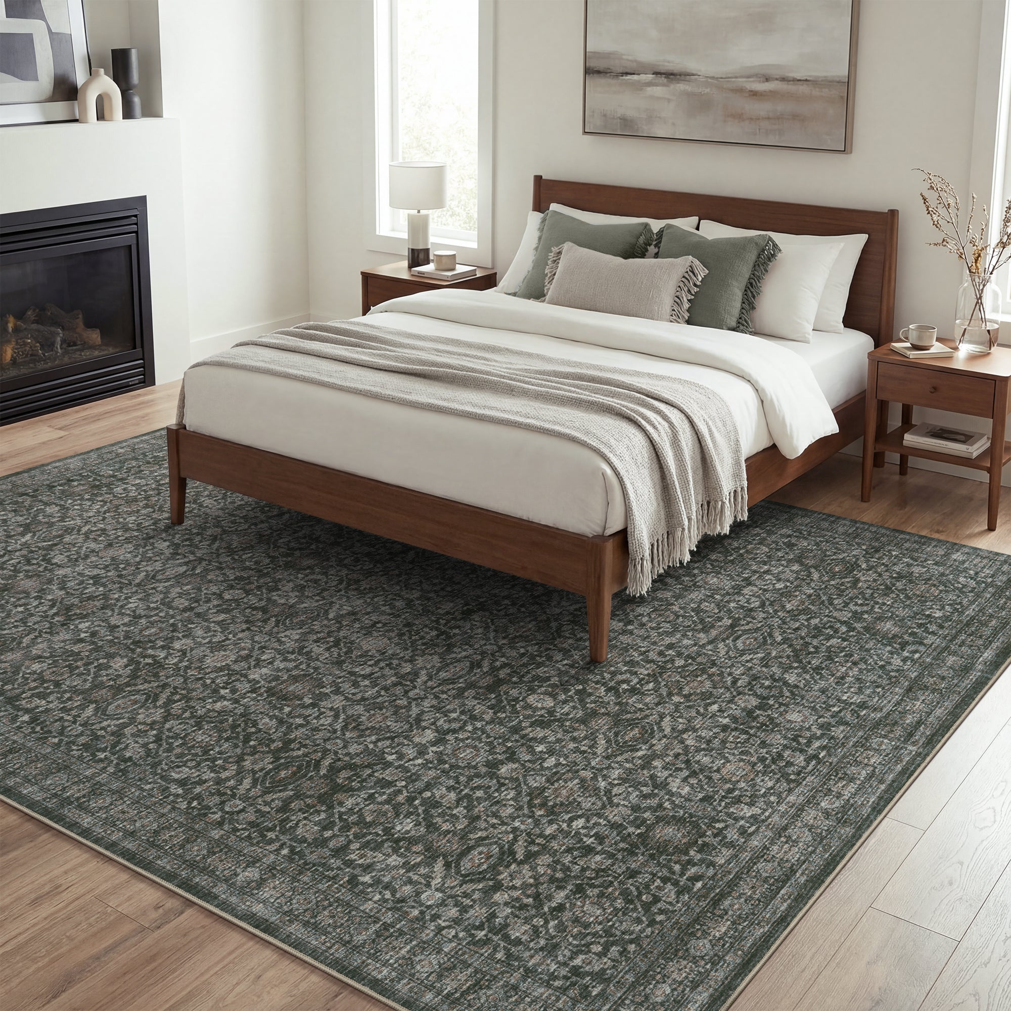MontVoo Washable Non-Slip Vintage-Inspired Area Rug Green
