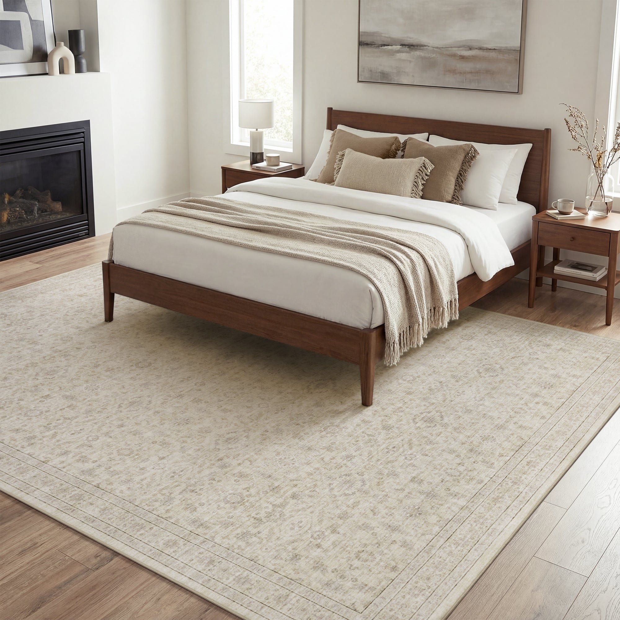 MontVoo Washable Non-Slip Vintage-Inspired Area Rug Beige