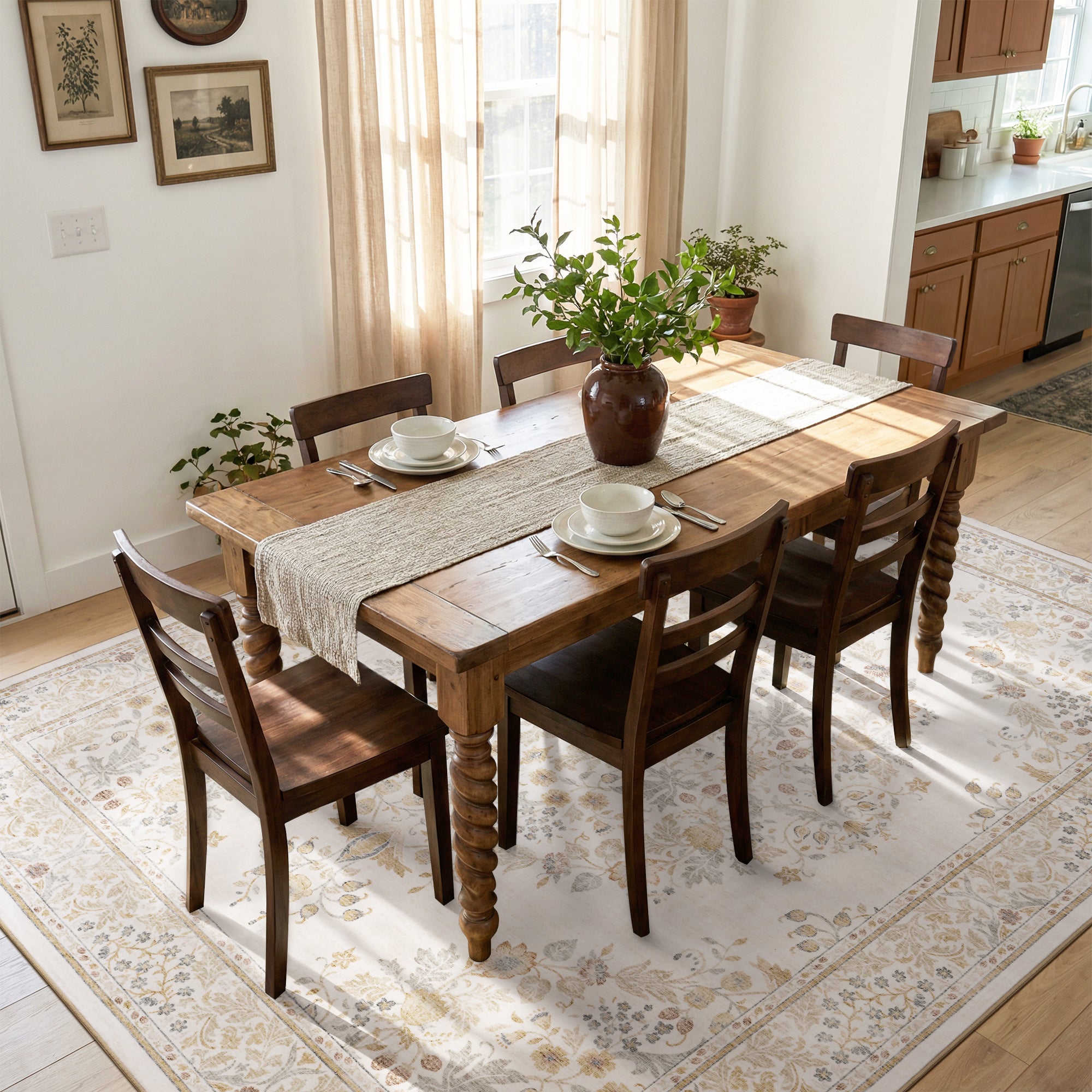 MontVoo Vintage Medallion Washable Rug Beige