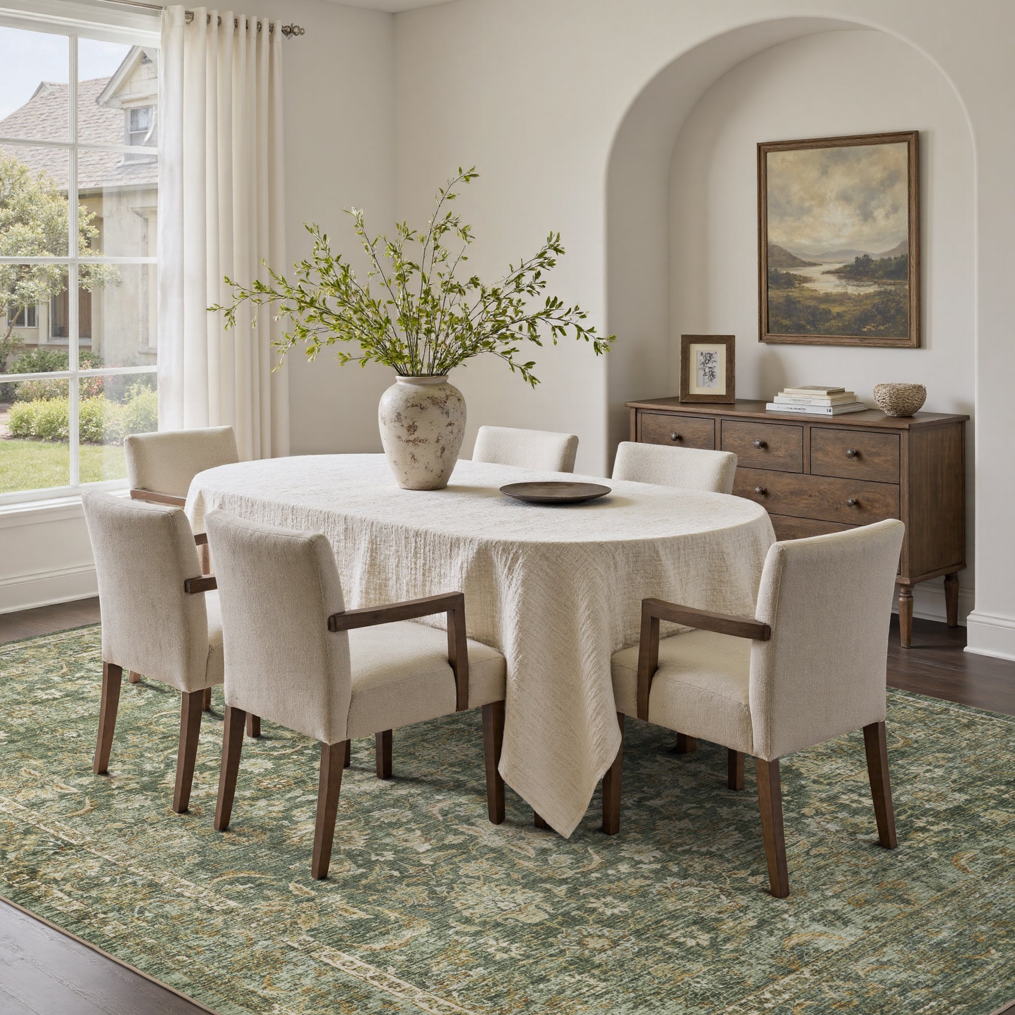 MontVoo Vintage Floral Non-slip Washable Rug Green