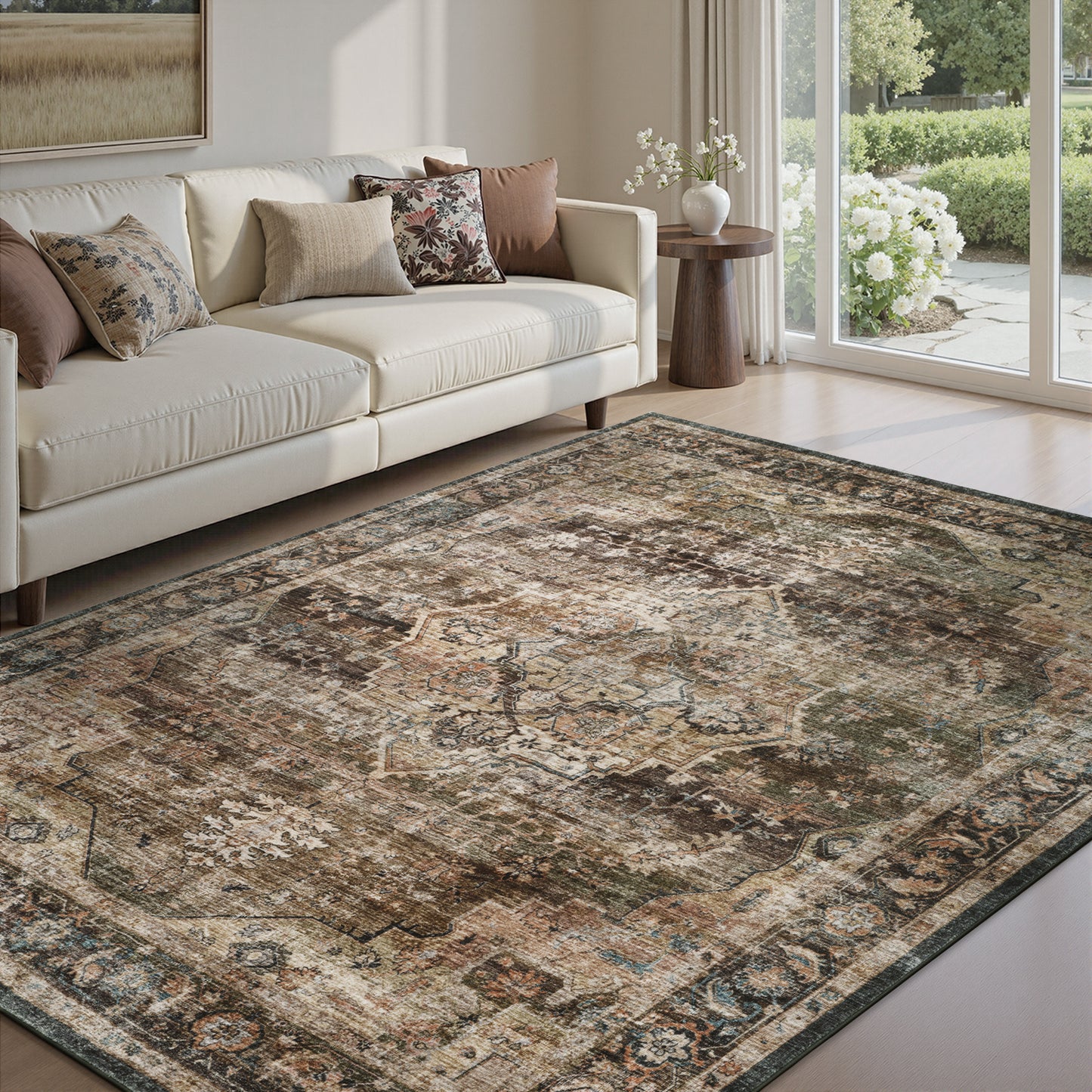 Area Rug Washable Carpet Soft Distressed Non Slip Vintage