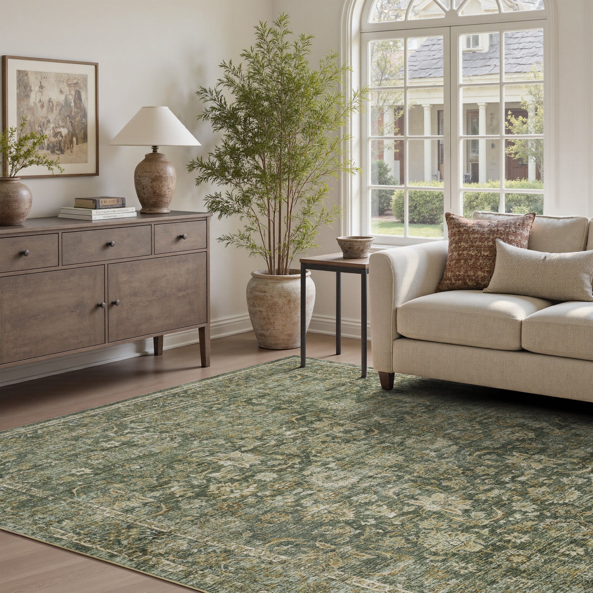 MontVoo Vintage Floral Non-slip Washable Rug Green