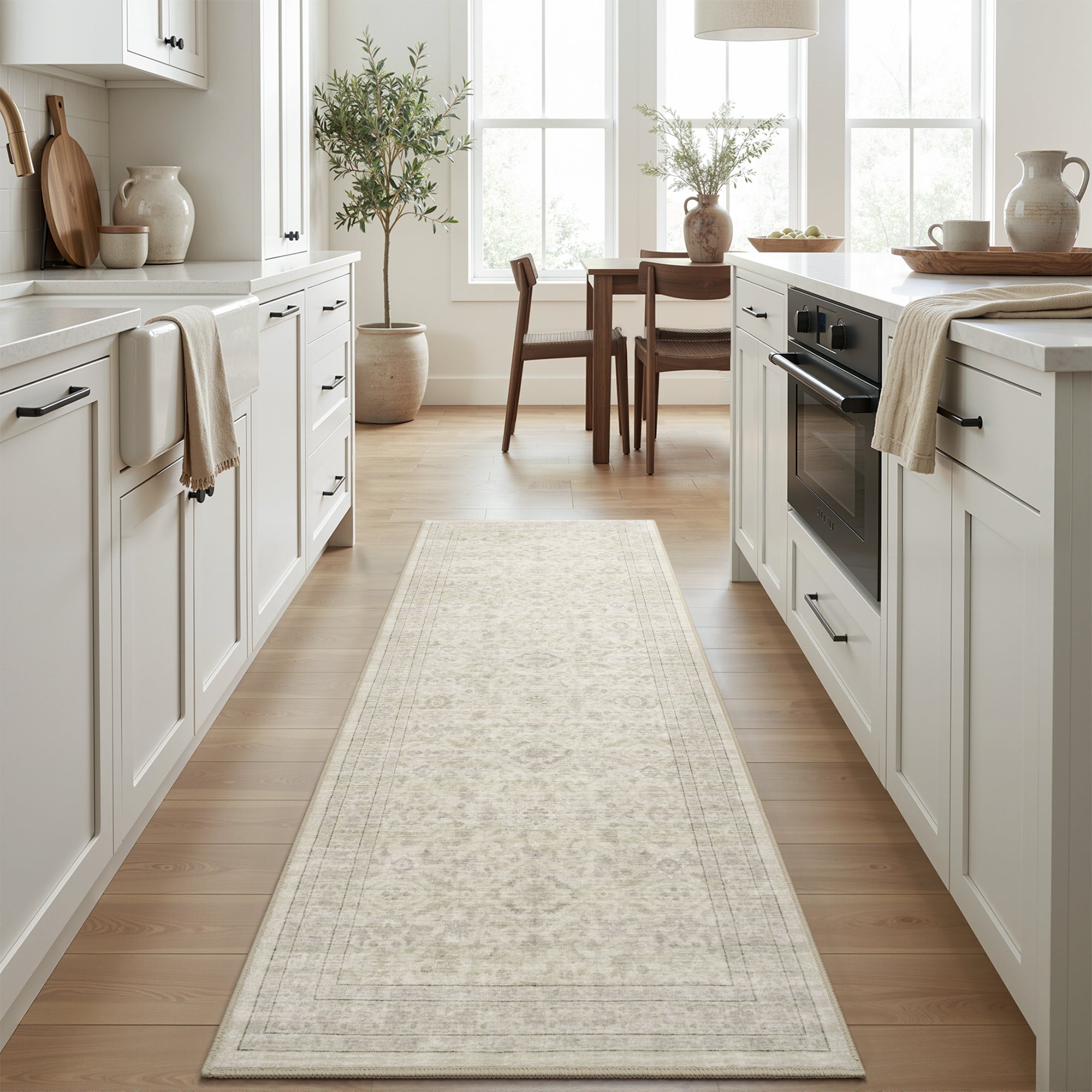 MontVoo Washable Non-Slip Vintage-Inspired Area Rug Beige