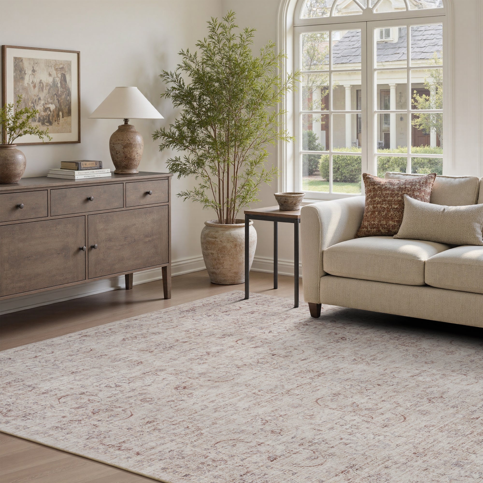 MontVoo Vintage Floral Non-slip Washable Rug Beige