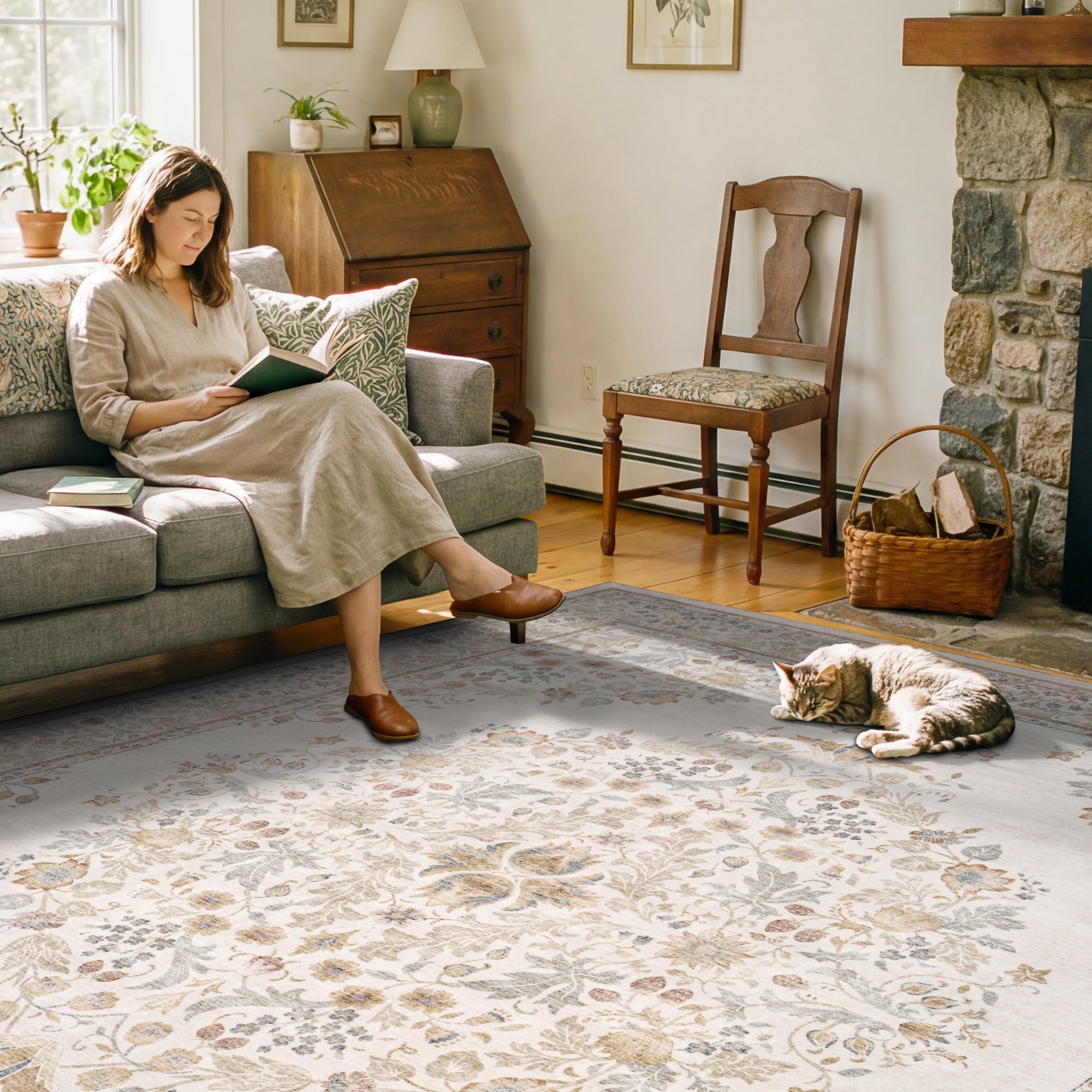 MontVoo Vintage Medallion Washable Rug Beige