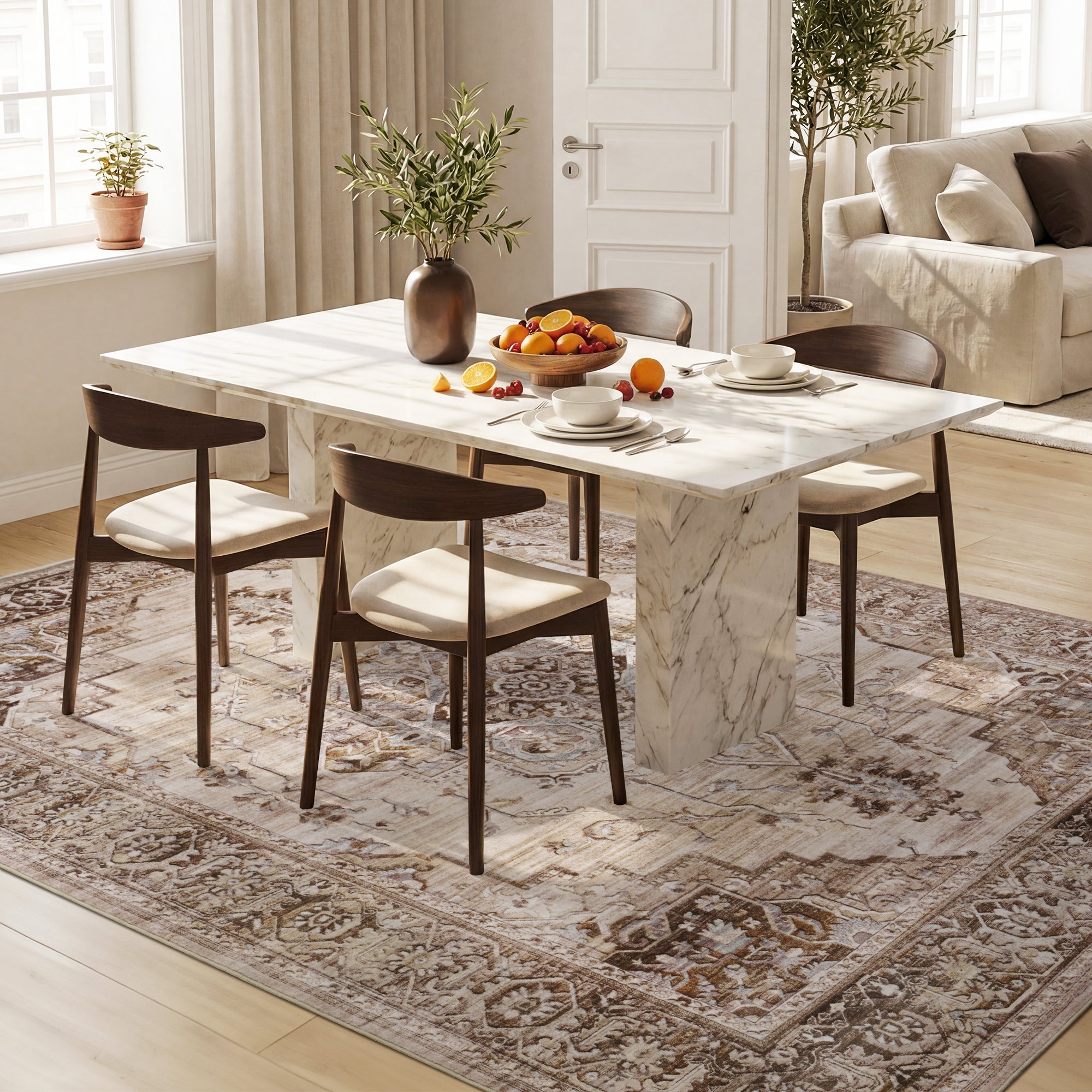 MontVoo Vintage Medallion Non-Slip Washable Rug Brown