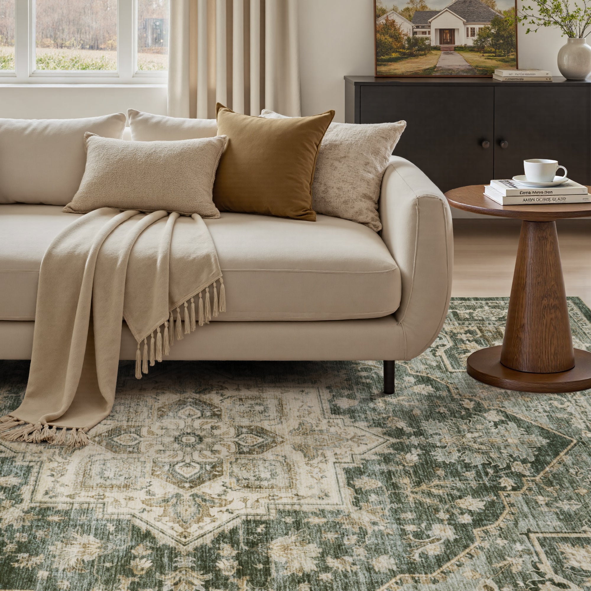 MontVoo Soft Medallion Washable Rug Green