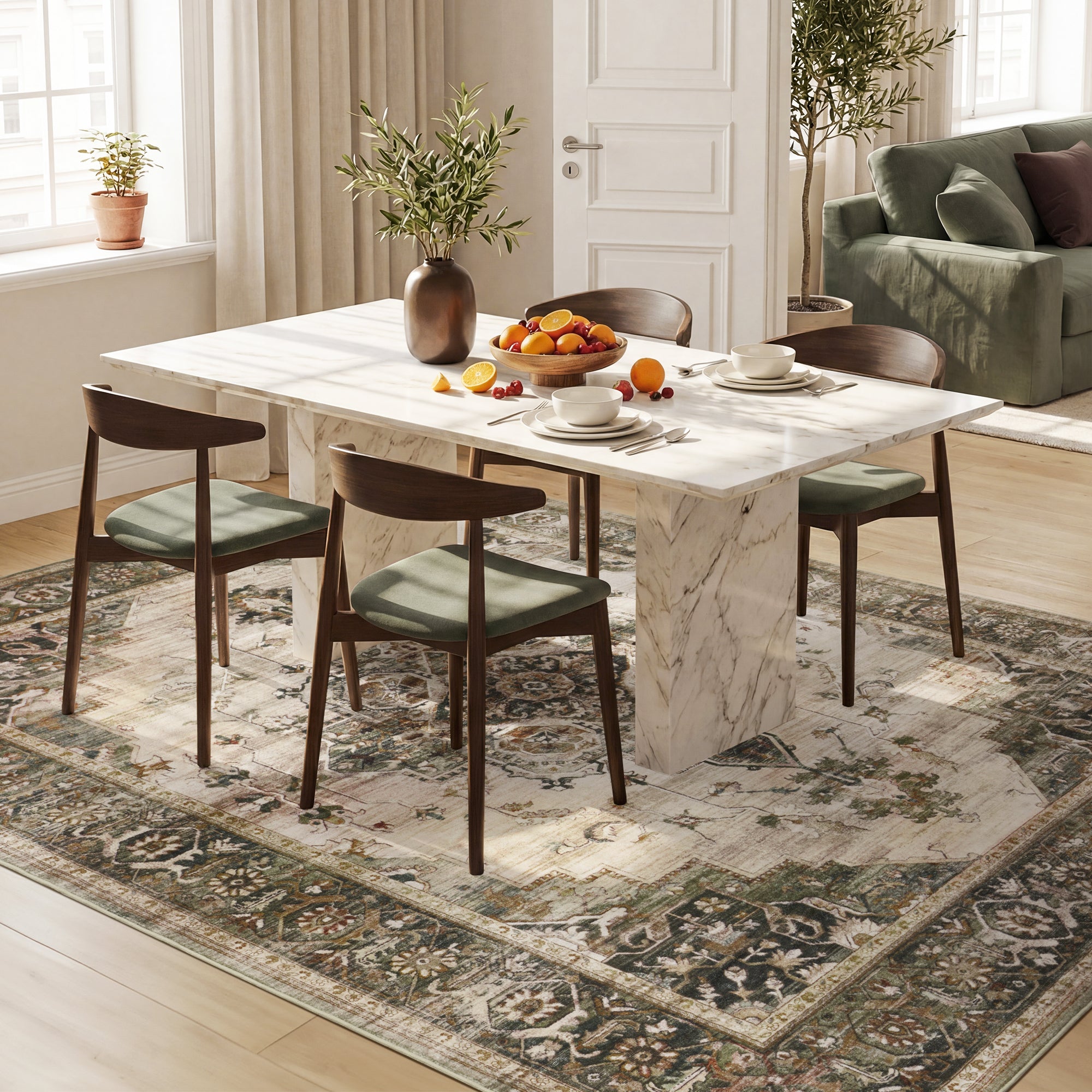 MontVoo Vintage Medallion Non-Slip Washable Rug Green
