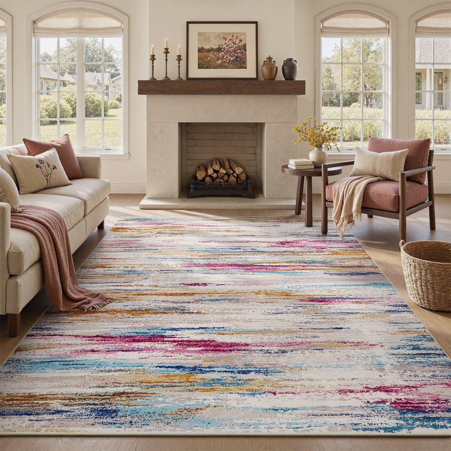 MontVoo Modern Abstract Multicolor Washable Area Rug