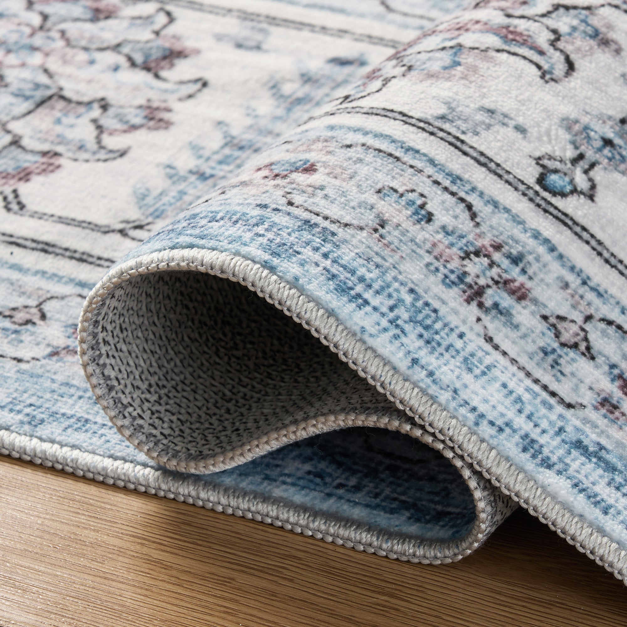 MontVoo Blue Vintage Distressed Medallion Floral Washable Rug