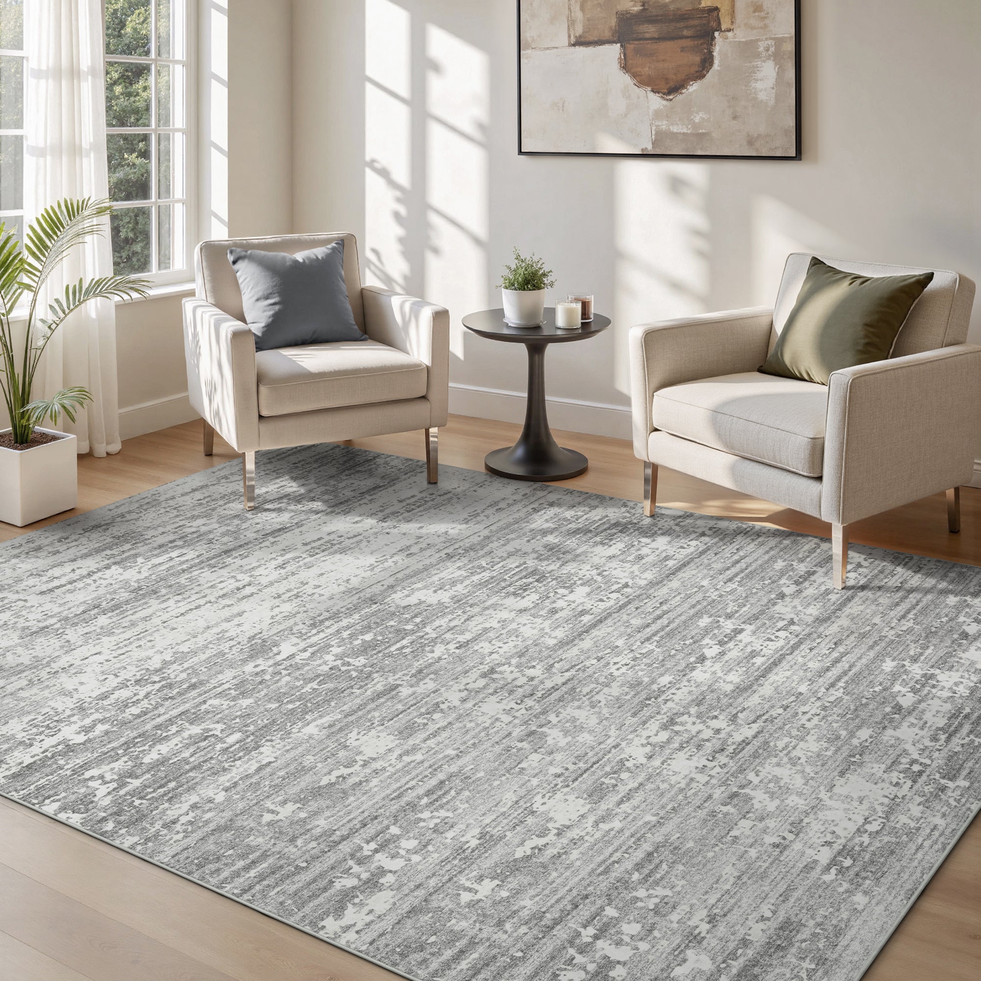 MontVoo Modern Abstract Gray Washable Area Rug