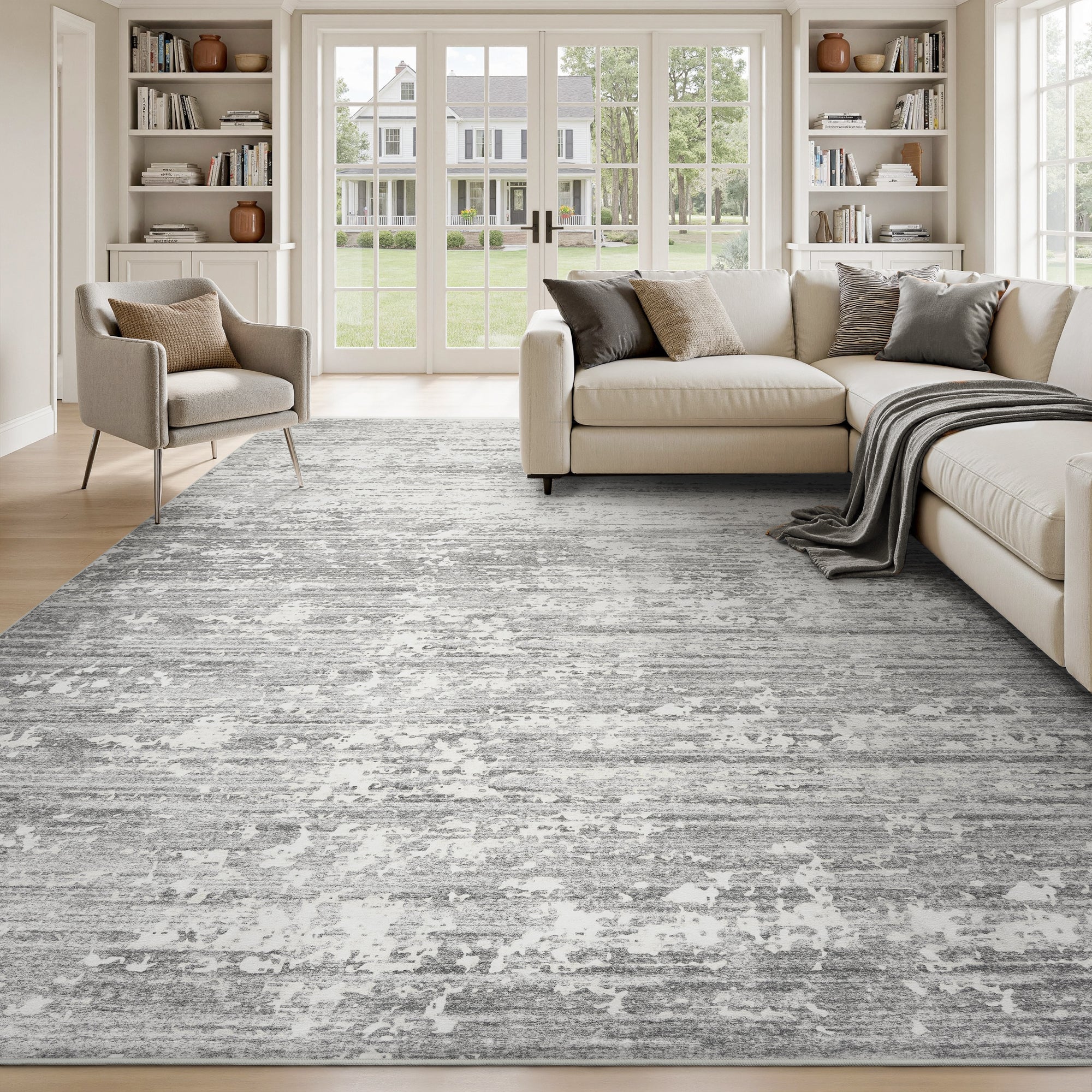 MontVoo Modern Abstract Gray Washable Area Rug