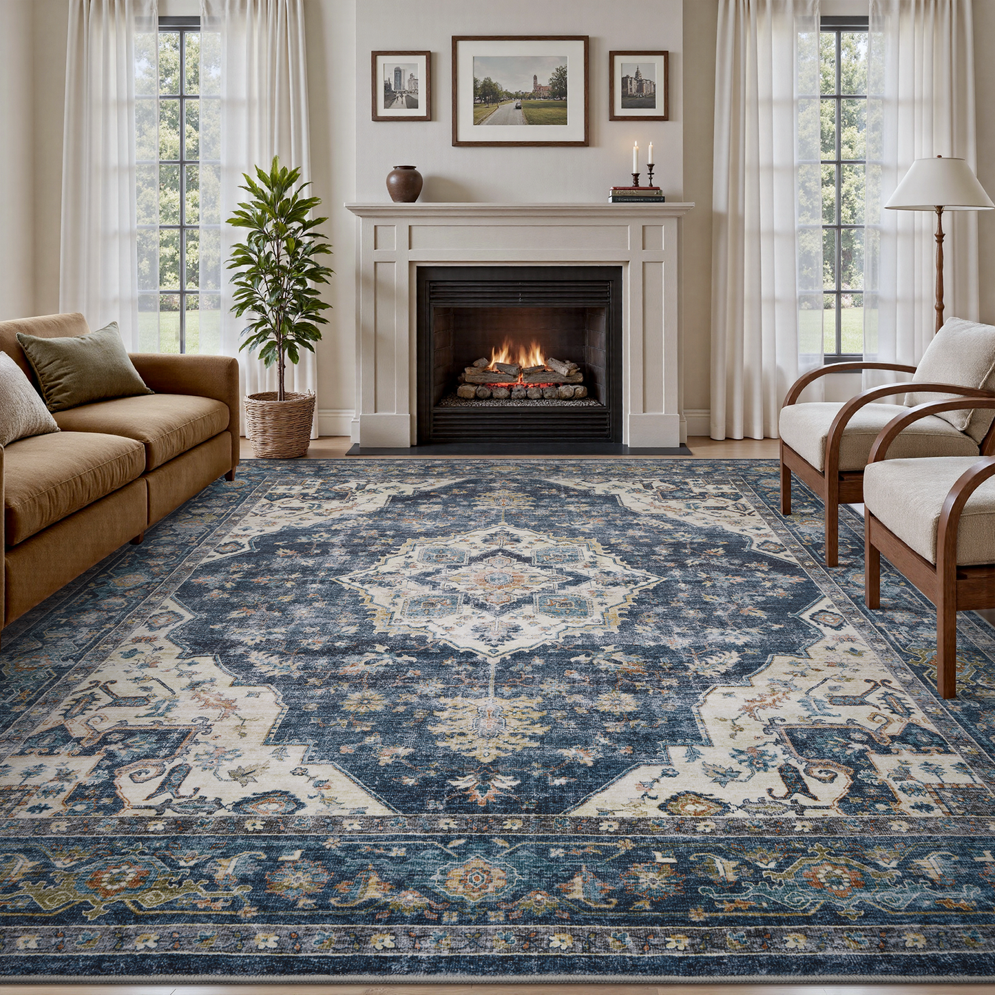 Washable Retro Living Room Bedroom Carpet