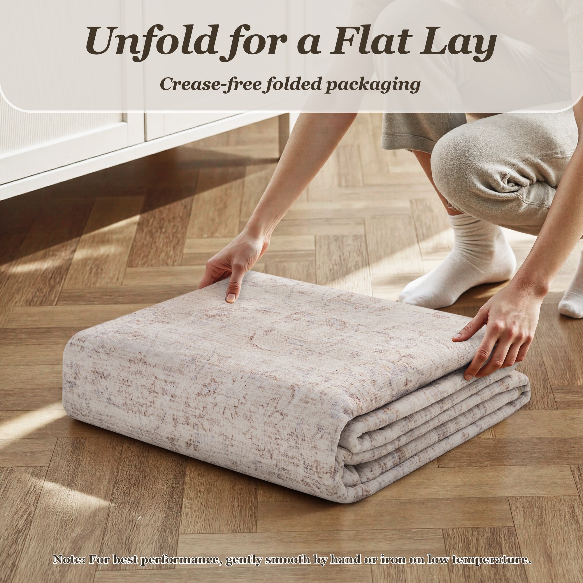 MontVoo Vintage Floral Non-slip Washable Rug Beige