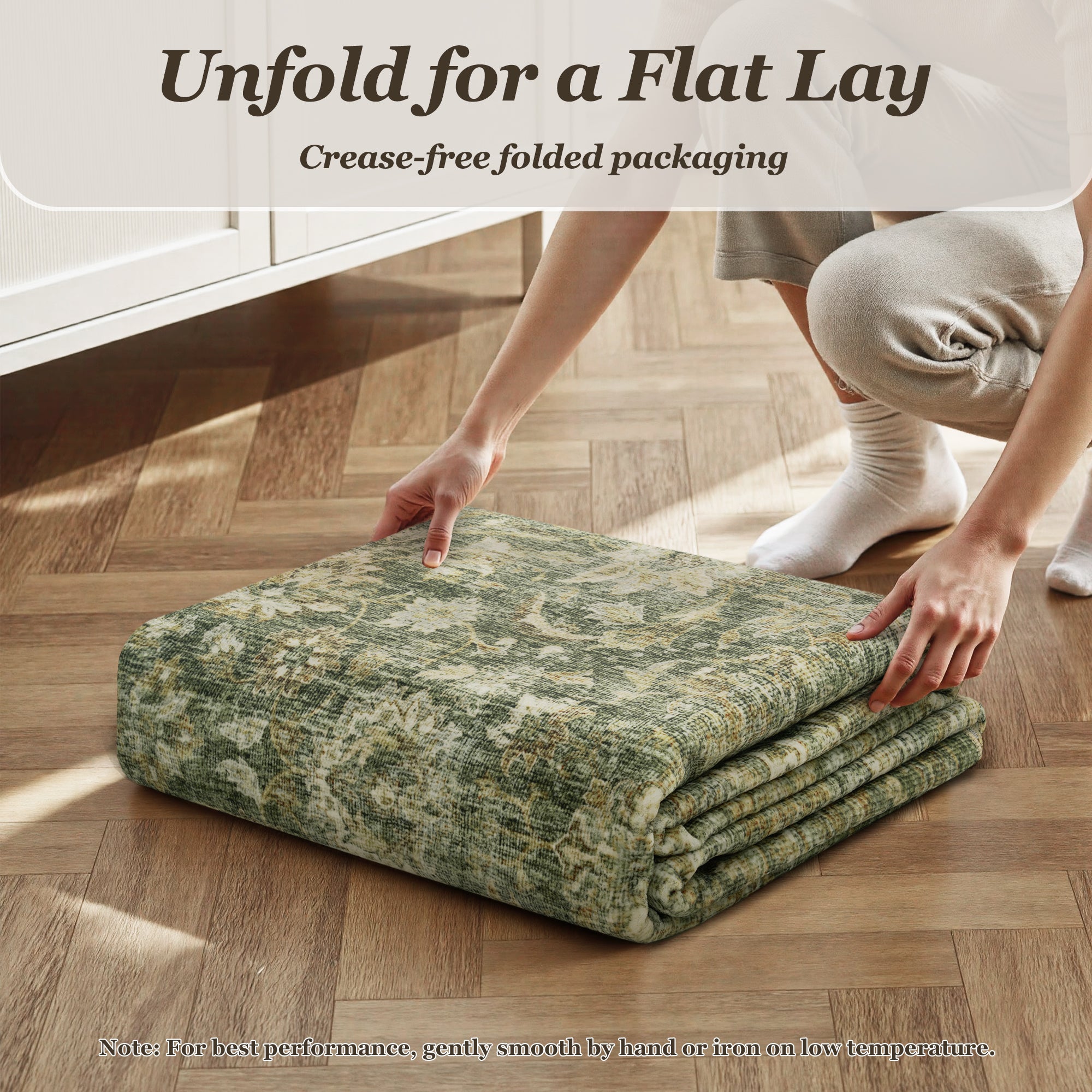 MontVoo Vintage Floral Non-slip Washable Rug Green