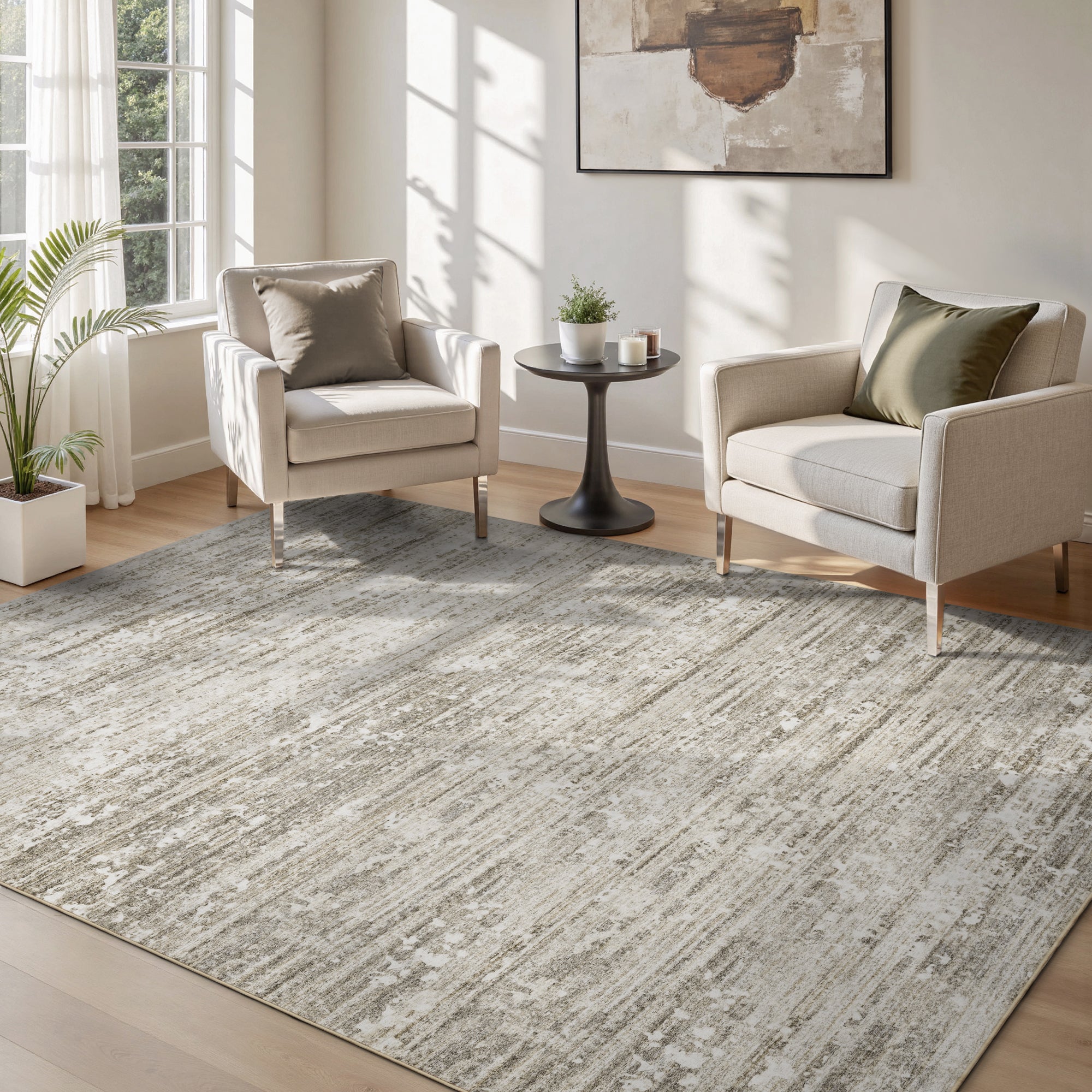 MontVoo Modern Abstract Brown Washable Area Rug