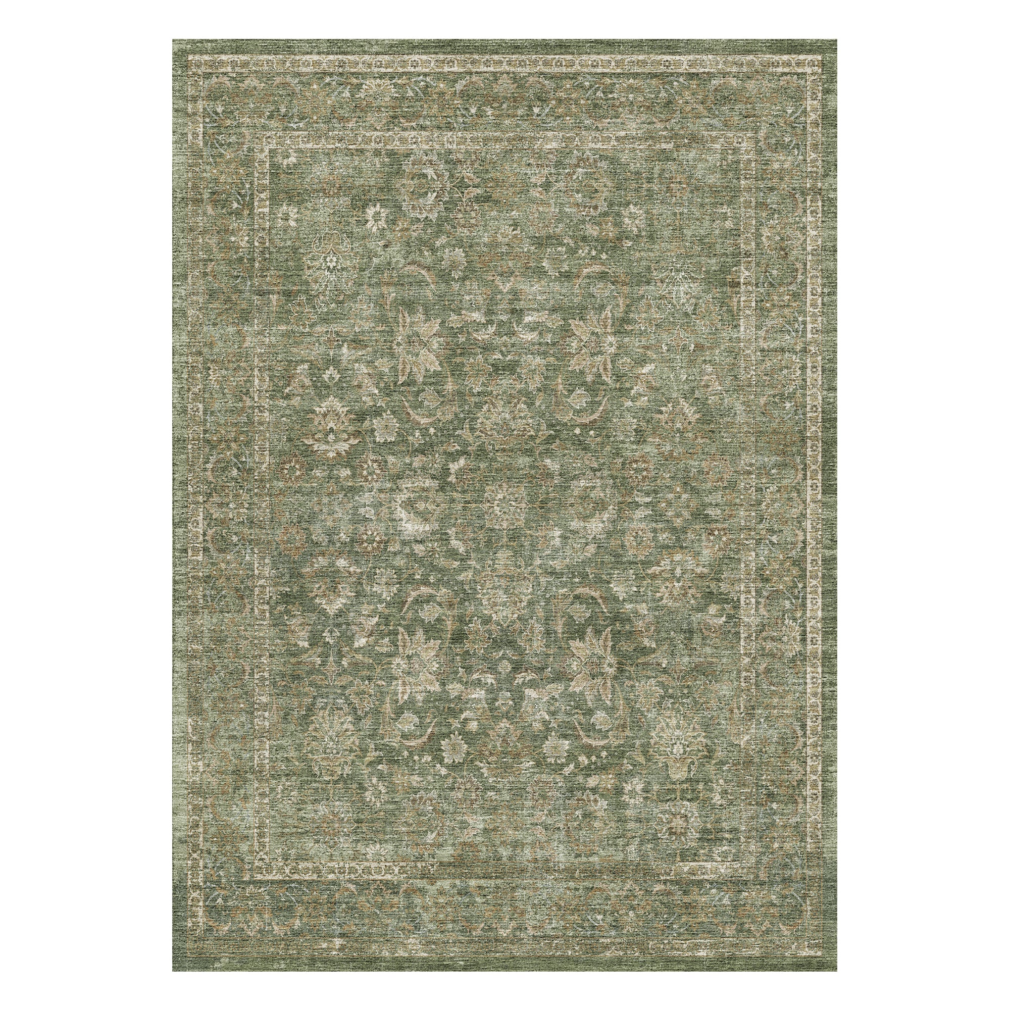 MontVoo Vintage Floral Non-slip Washable Rug Green