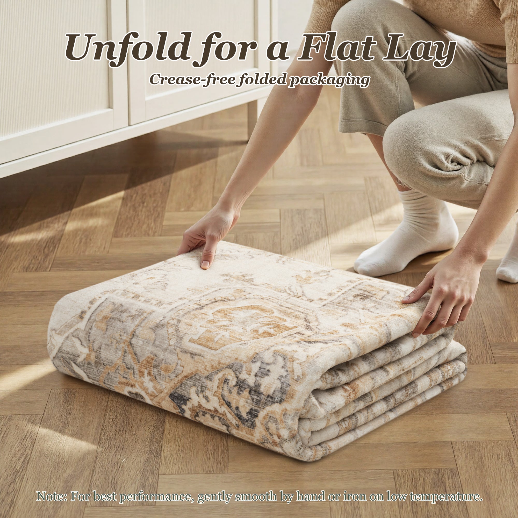 MontVoo Vintage Medallion Non-Slip Washable Rug Beige