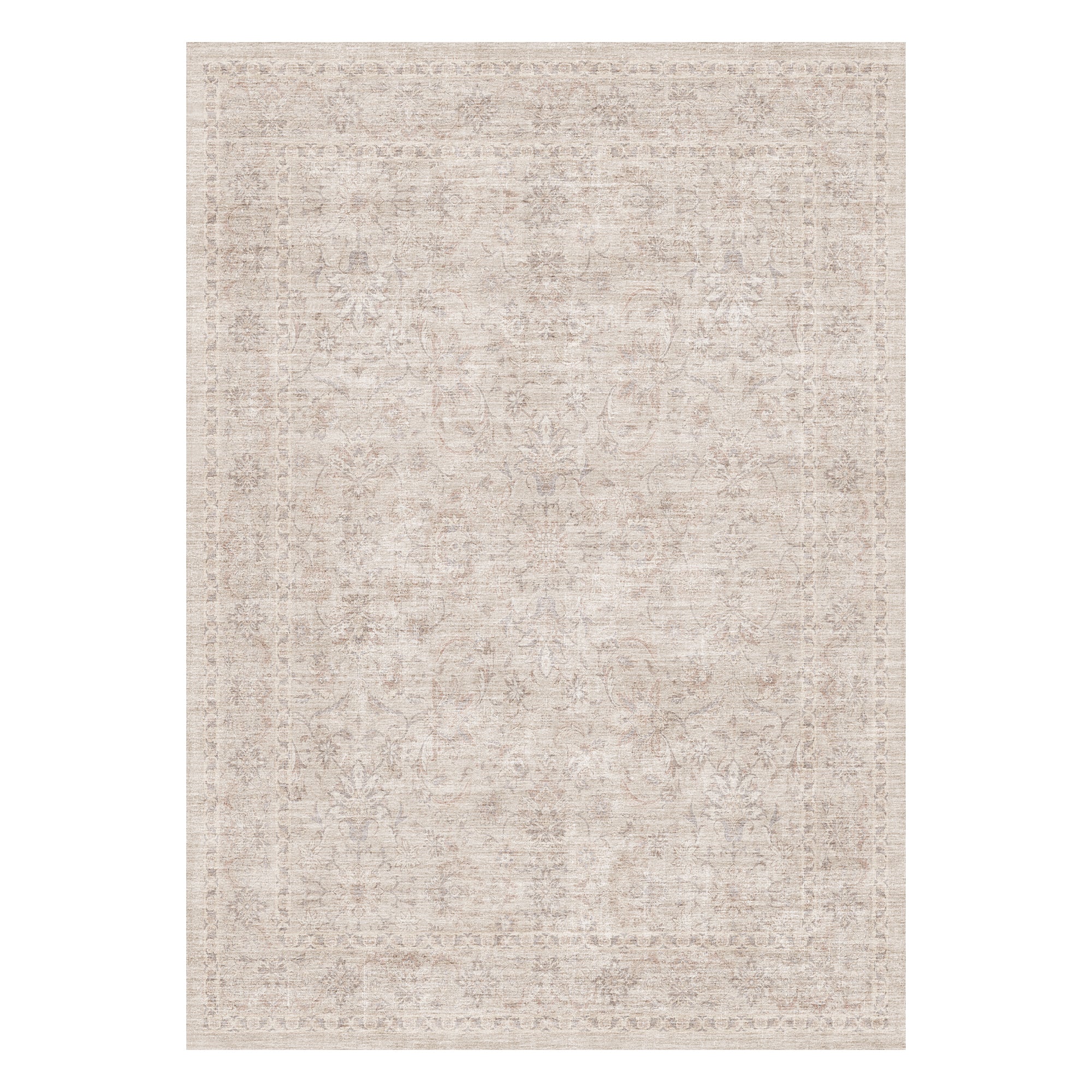 MontVoo Vintage Floral Non-slip Washable Rug Beige