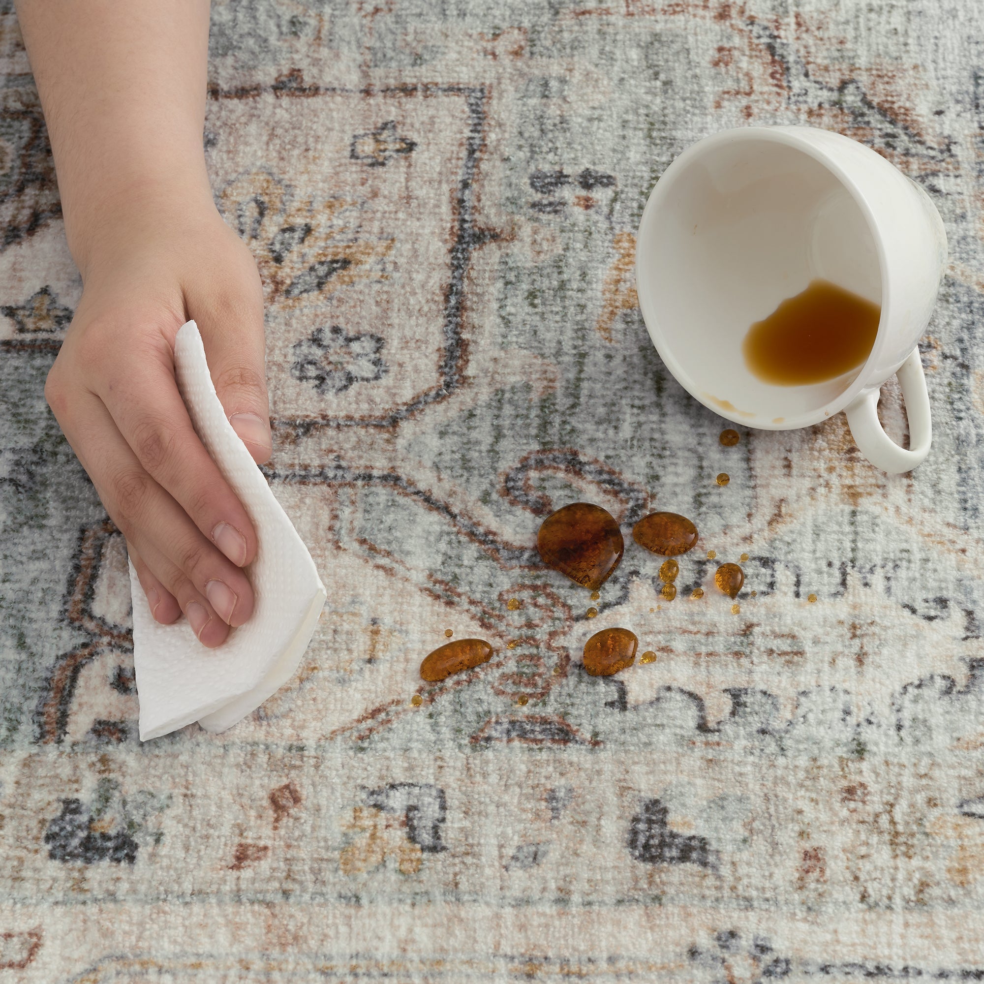 MontVoo Classic Floral Lake Blue Washable Rug