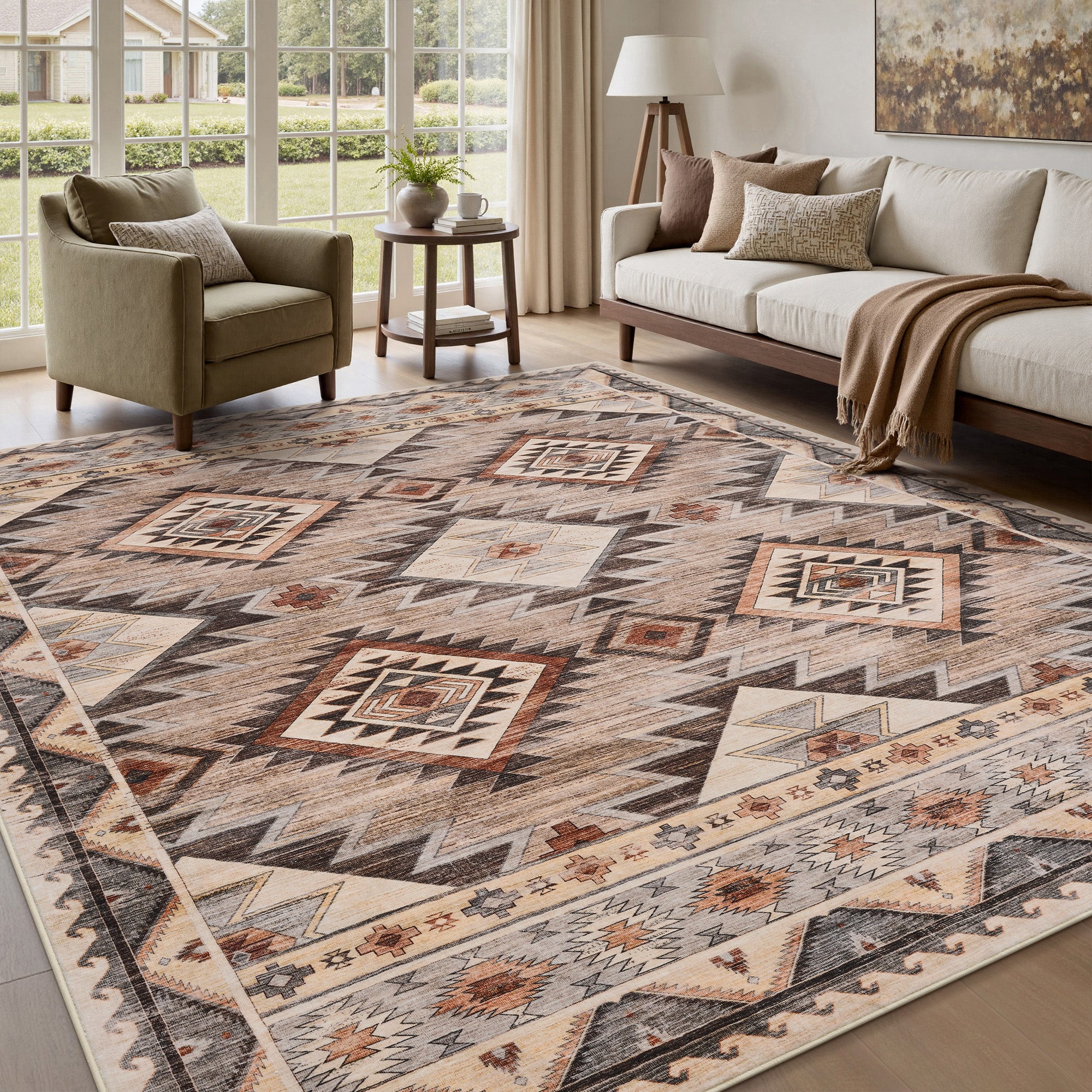 Boho Area Rug Soft Moroccan Geometric Indoor Rug for Bedroom