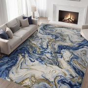 MontVoo Modern Marble Pattern Washable Rug Blue
