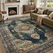 MontVoo Vintage Medallion Washable Rug Green/Teal